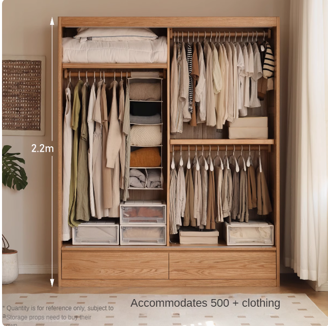Modern Solid Oak Wood Sliding Door Wardrobe - Durable & Stylish Closet Organizer for Bedroom, Living Room, and Office Storage