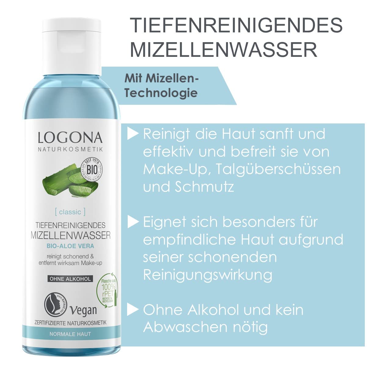 Organic Micellar Water with Aloe Vera - Deep Cleansing for Waterproof Makeup - Vegan & Natural 125ml - Perfect for Sensitive Skin
