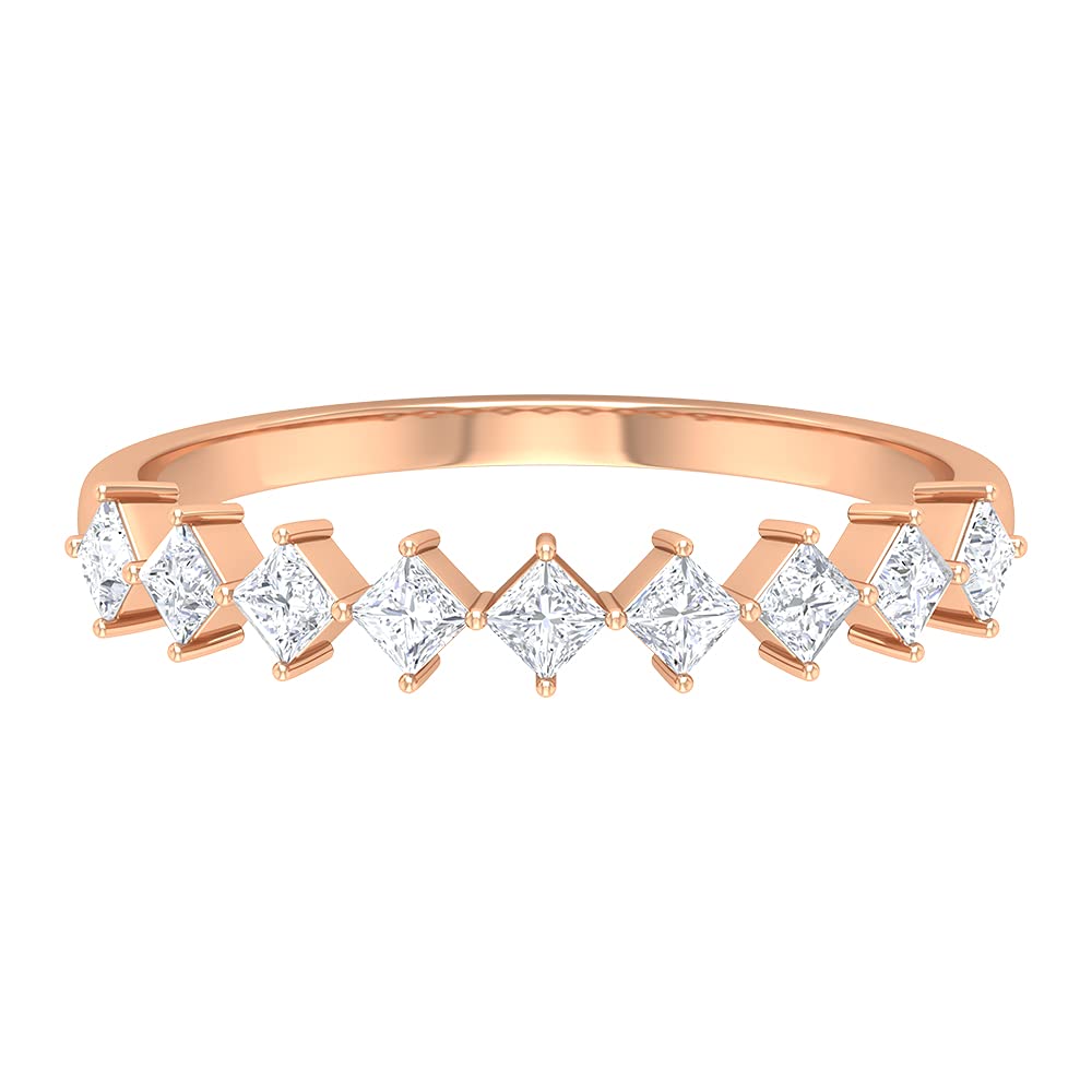 1/2 CT Diamond Half Eternity Ring for Women - 14K Solid Gold Princess Cut Geometric Wedding Band - Perfect for Anniversary, Engagement & Special Occasion Gifts