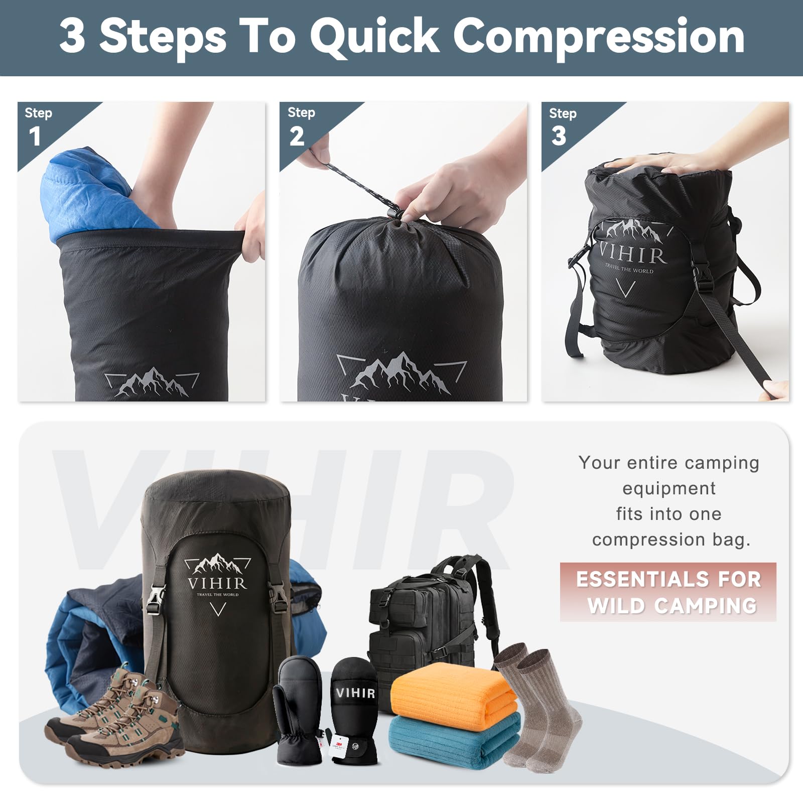 Ultralight Waterproof Compression Sack 10L/14L/20L - Space Saving Sleeping Bag Storage for Hiking, Camping & Backpacking | Perfect for Outdoor Adventures & Travel Gear Organization