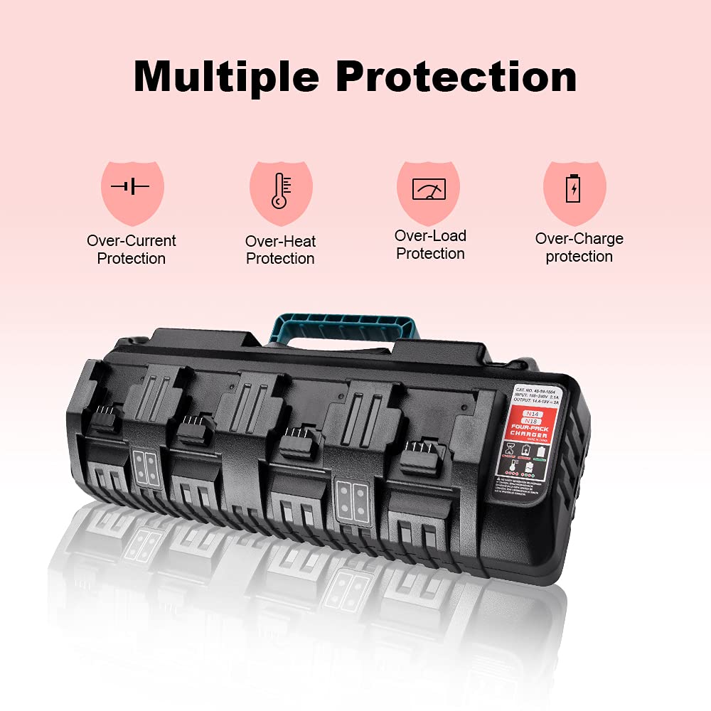 Taingwei N18 4-Port Fast Battery Charger Station - Compatible with Milwaukee 18V Lithium-Ion Batteries & Power Tools - Perfect for Workshop, Job Site & Home DIY Projects