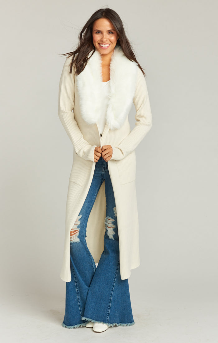 Lombardi Long Cardigan - Snowy White Knit Sweater for Women | Cozy Winter Fashion, Casual Outfit & Layering Essential