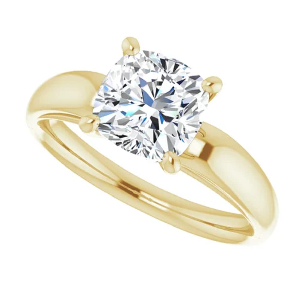 10K Solid Yellow Gold Handmade Engagement Ring - 1 CT Cushion Cut Moissanite Diamond Solitaire Wedding Ring for Women - Perfect for Proposals, Anniversaries & Bridal Jewelry Gifts
