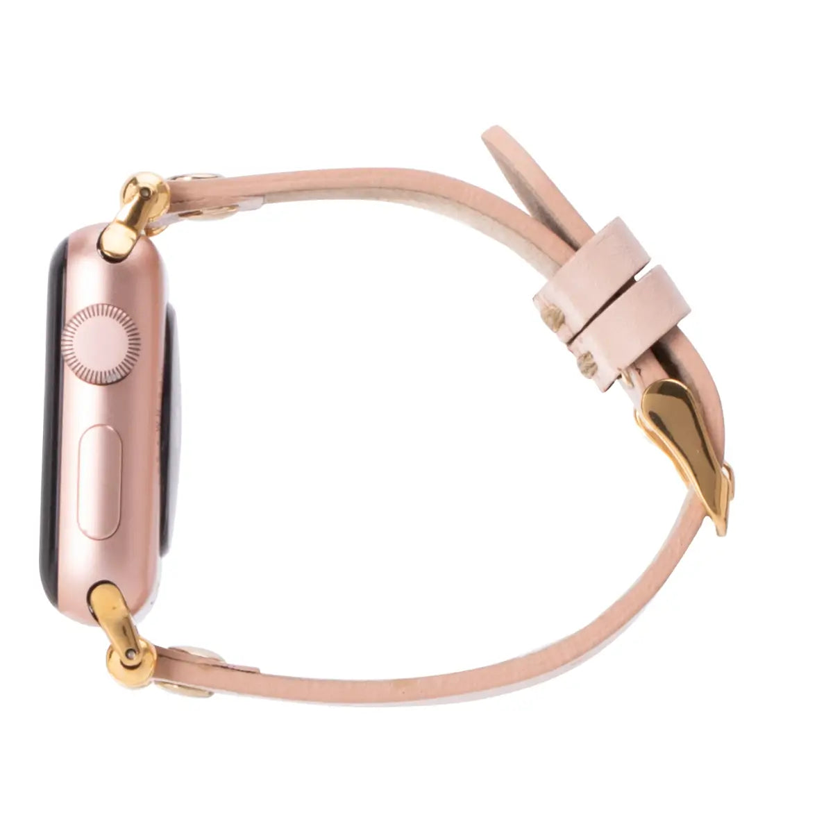 Pink Leather Ultra Slim Apple Watch Band with Gold Rivet - Stylish & Lightweight Replacement Strap for Women & Men - Perfect for Workouts, Office & Everyday Wear
