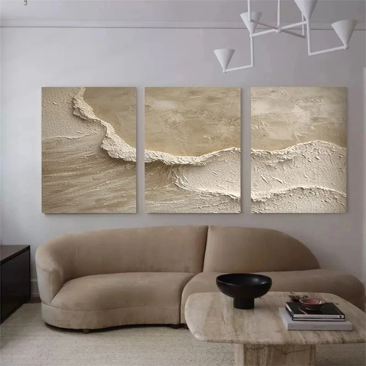 Custom Size Beige & Brown Abstract Wall Art Set of 3 - #BB099 | Modern Home Decor for Living Room, Bedroom & Office