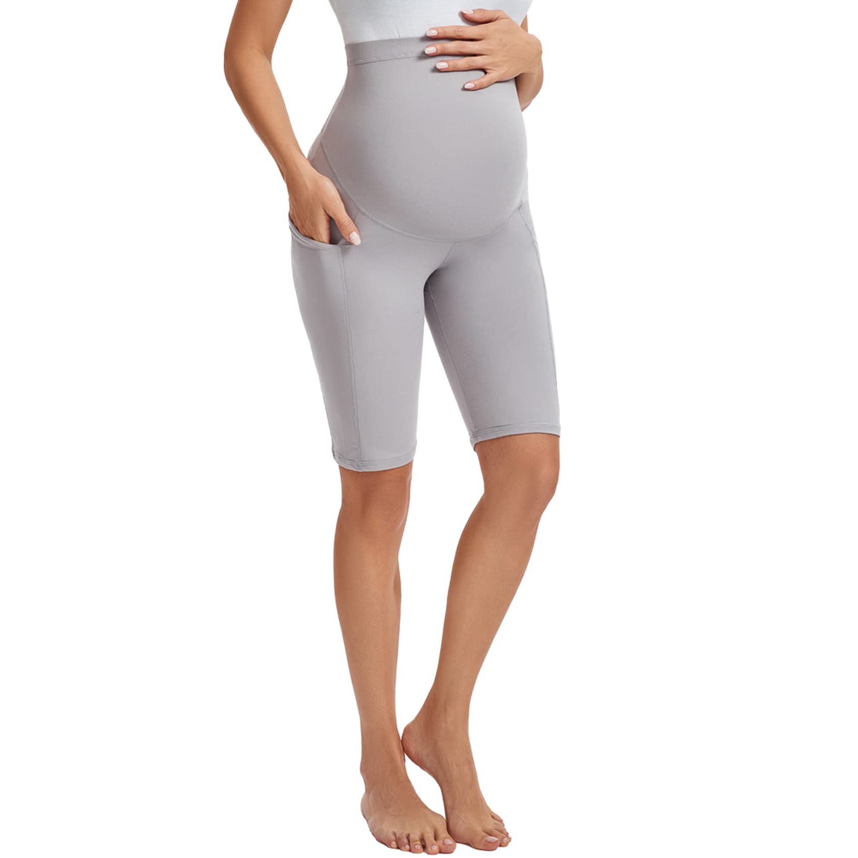 MAZUSPORTS Women's Maternity Yoga Shorts - Over The Belly Active Workout Shorts with Side Pockets for Running, Gym & Pregnancy Exercises - Comfortable Stretchy Athletic Shorts for Expecting Moms