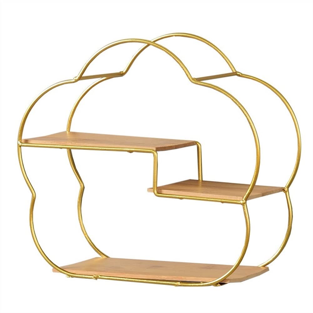 YZJC 2021 Nordic Style Wall-Mounted Shelf - Multi-Layer Storage Organizer for Office, Home, Bedroom & Bathroom - Non-Perforated Design - Golden Flower Color - Perfect for Cosmetics, Books & Decorative Display