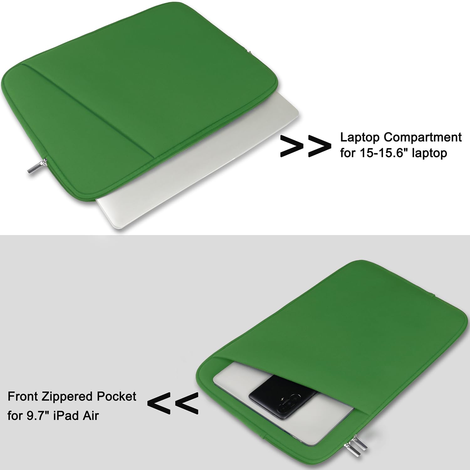Askuko 15.6 Inch Laptop Sleeve - Shockproof Protective Case for HP, Dell, Asus, Lenovo Notebooks with Front Pocket, Dark Green - Perfect for Work, Travel, and School