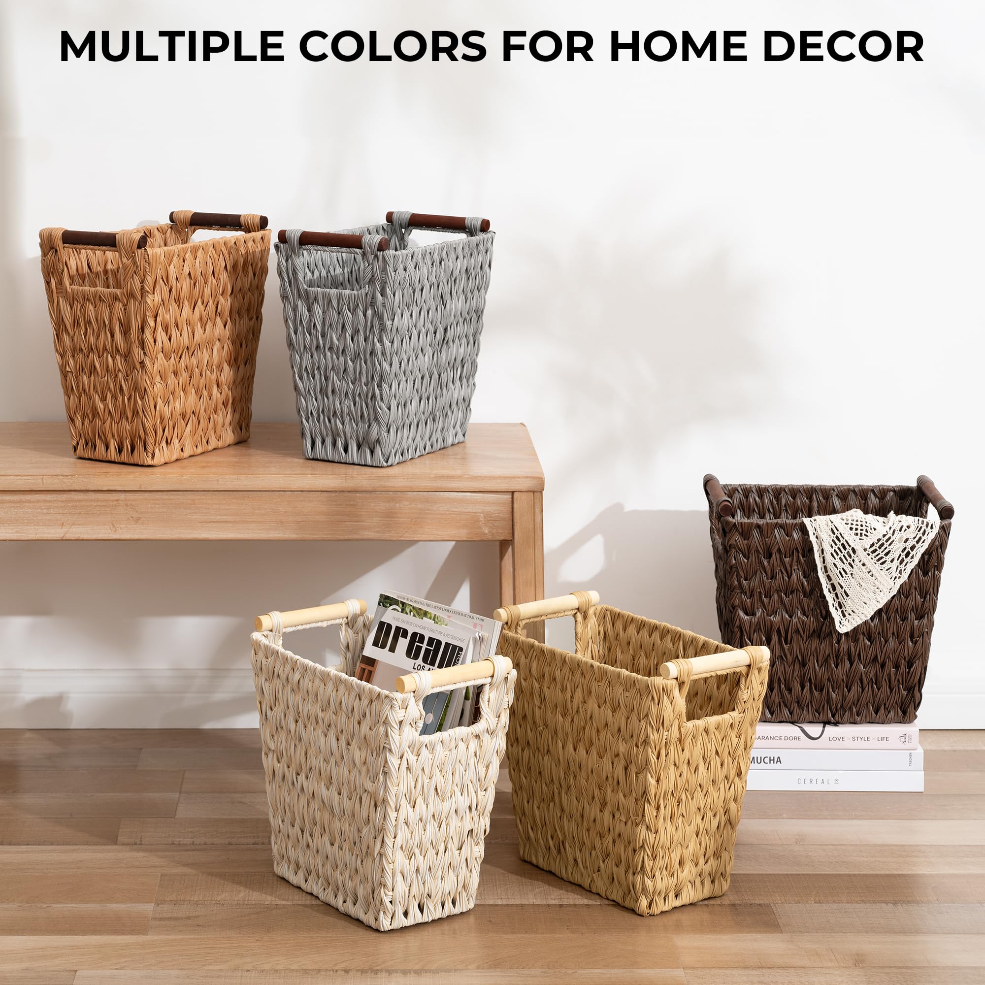 GRANNY SAYS Waterproof Wicker Trash Can with Handles - 2-Pack Decorative Wastebasket for Bathroom, Bedroom & Office | Ideal for Home, Dorm & Guest Room Organization