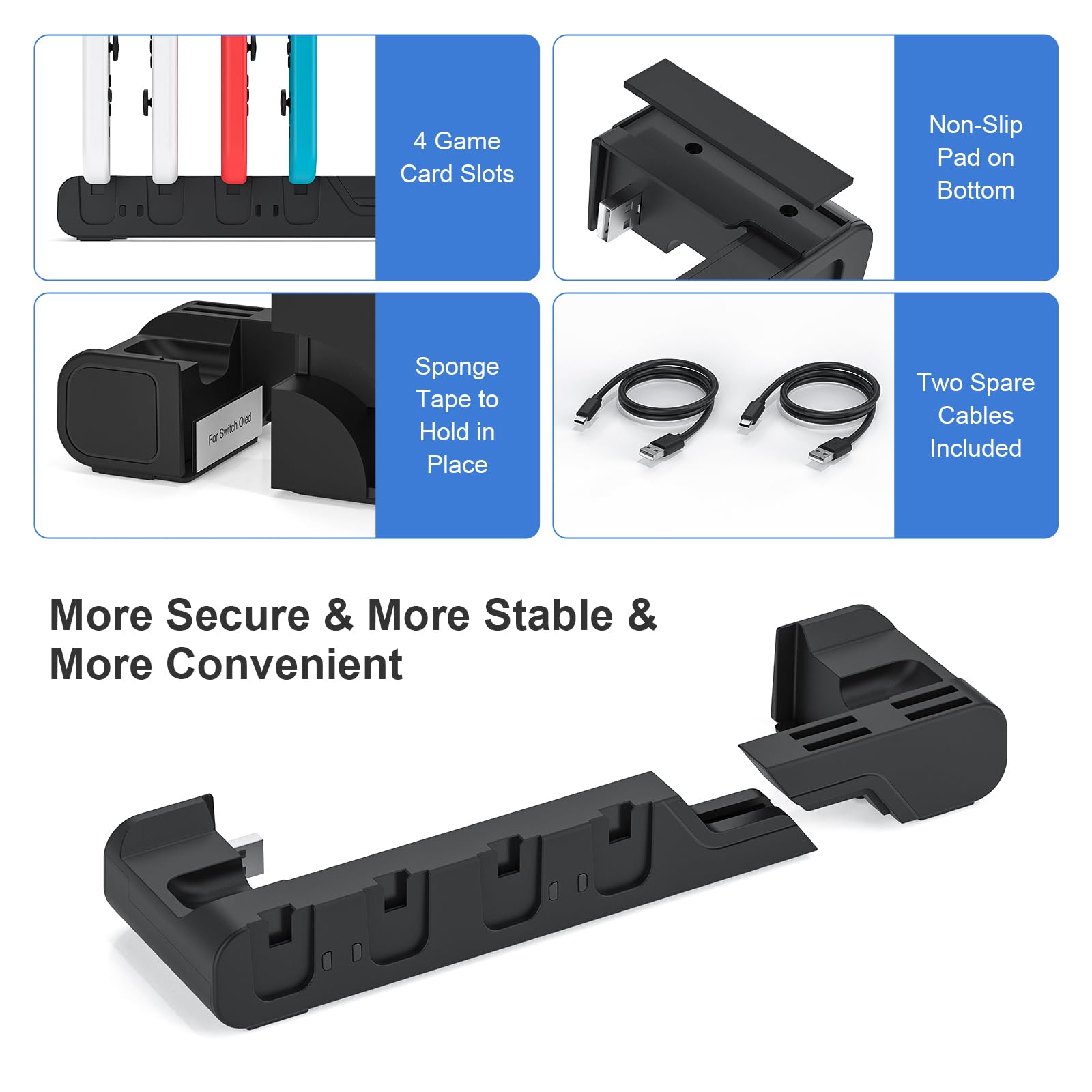 MLIFEMFUL Switch Joycon Charging Dock - 6-Port Fast Charger for Nintendo Switch & OLED Model Joycons with Game Card Storage | Perfect for Gaming Parties, Travel & Multiplayer Sessions