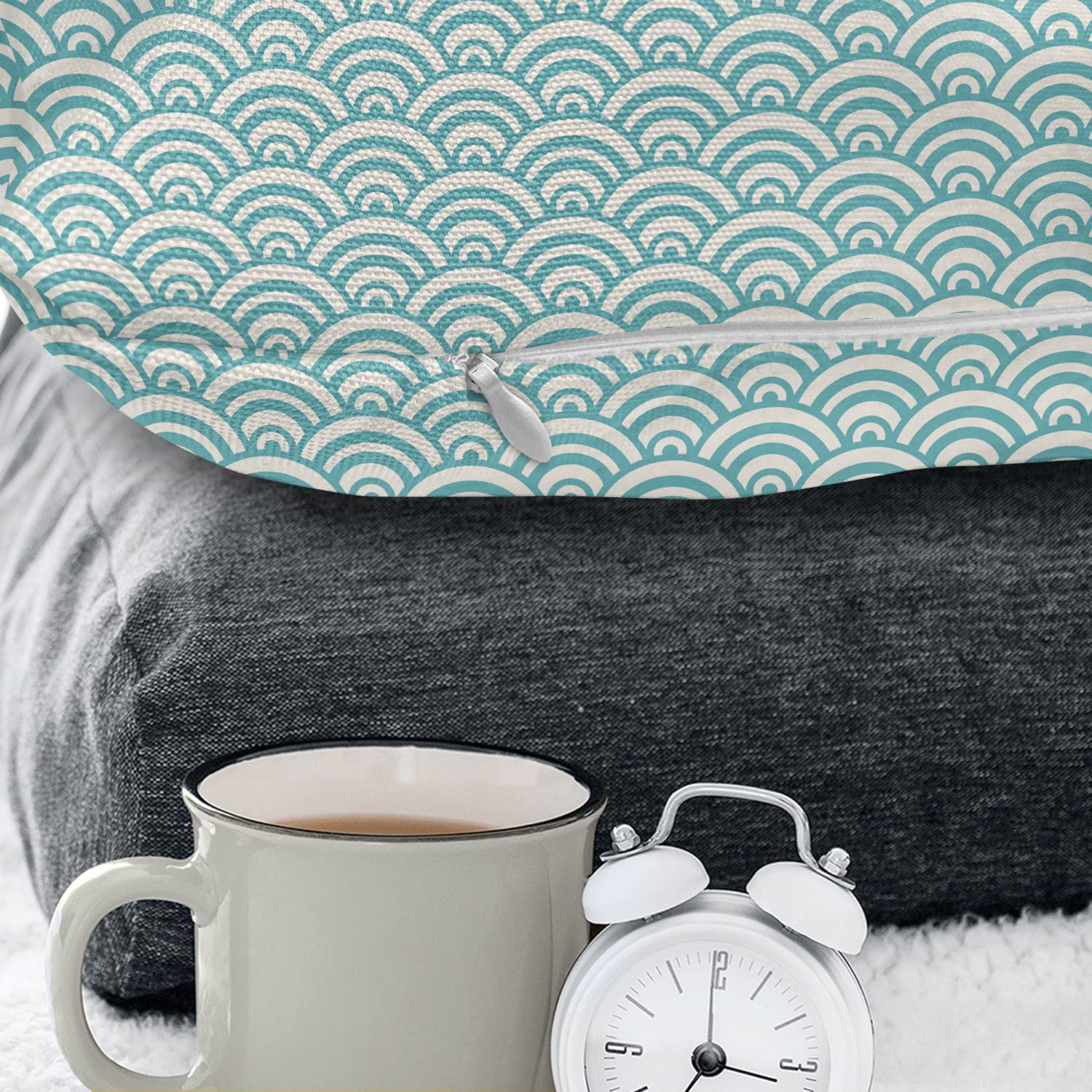 Ambesonne Aqua Throw Pillow Cover 18x18 Inches - Curvy Lines & Bubbles Ocean Design, Sky Blue & White Decorative Square Cushion Case for Sofa, Bed, Living Room - Perfect for Beach House, Coastal Decor & Summer Water Sports Theme