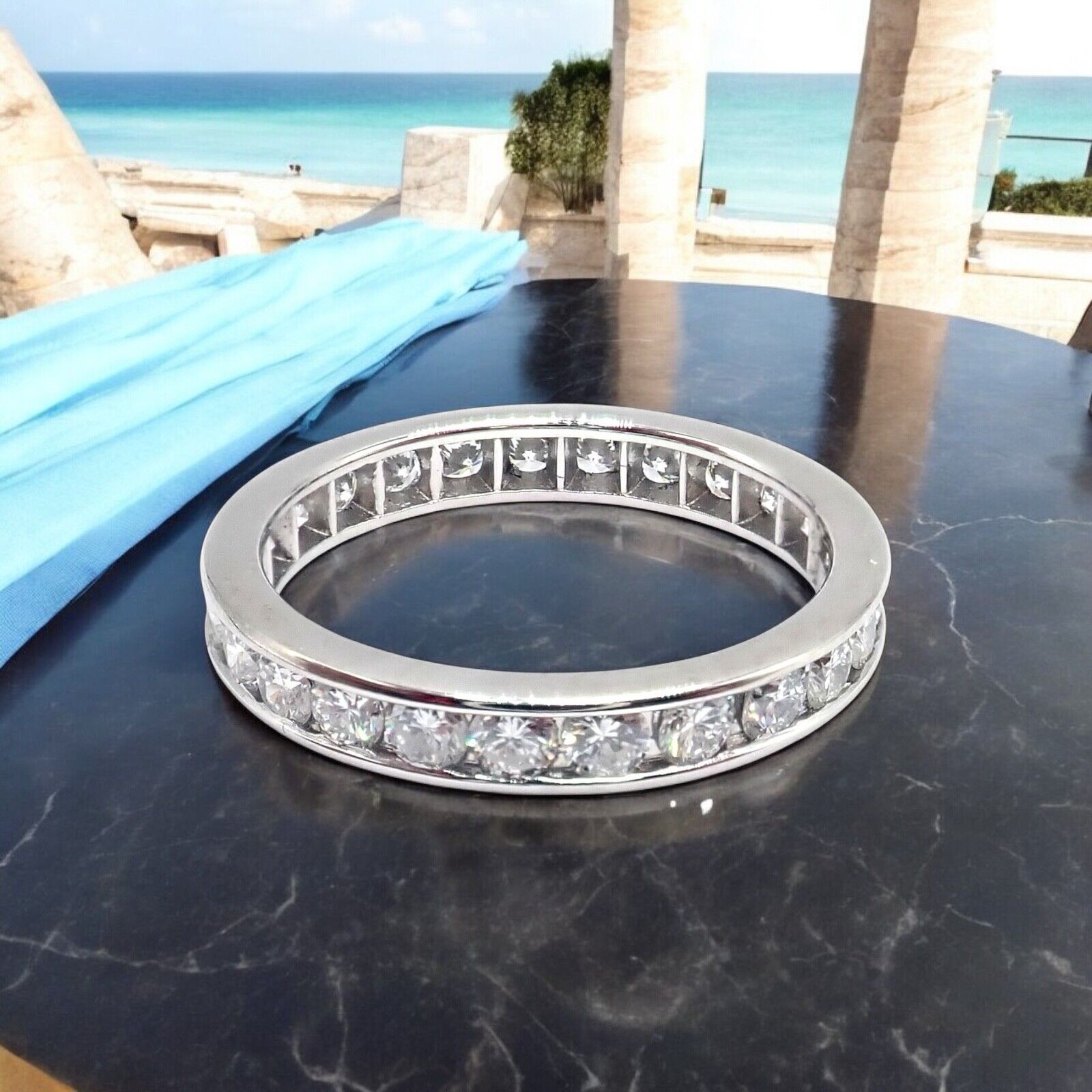 Tiffany & Co Platinum 0.80ct Diamond Full Circle Eternity Band Ring 3mm Width Size 4.5 - Perfect for Anniversaries, Engagements & Special Occasions