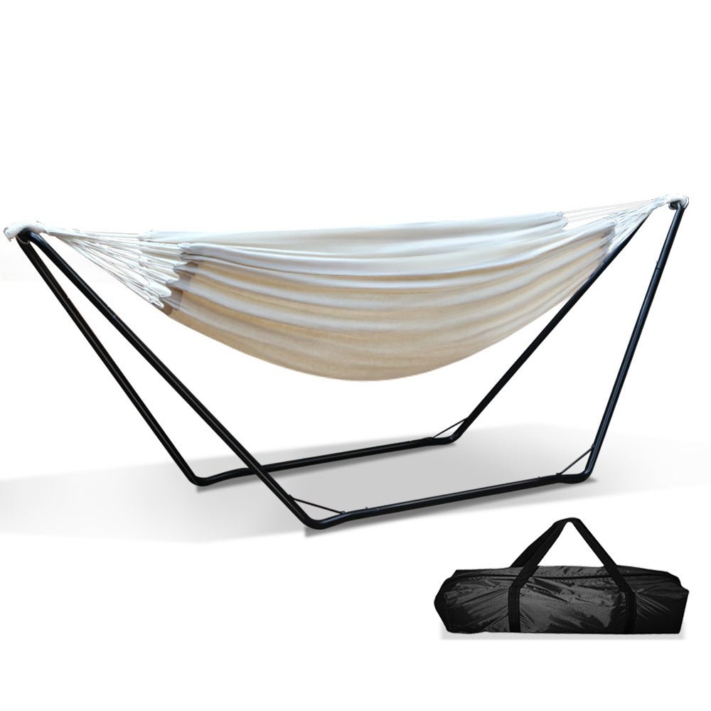 Portable Hammock Bed with Stand - Heavy Duty Steel Frame for Outdoor Camping, Backyard Relaxation & Patio Lounging | Perfect for Camping Trips, Beach Days & Backyard Napping
