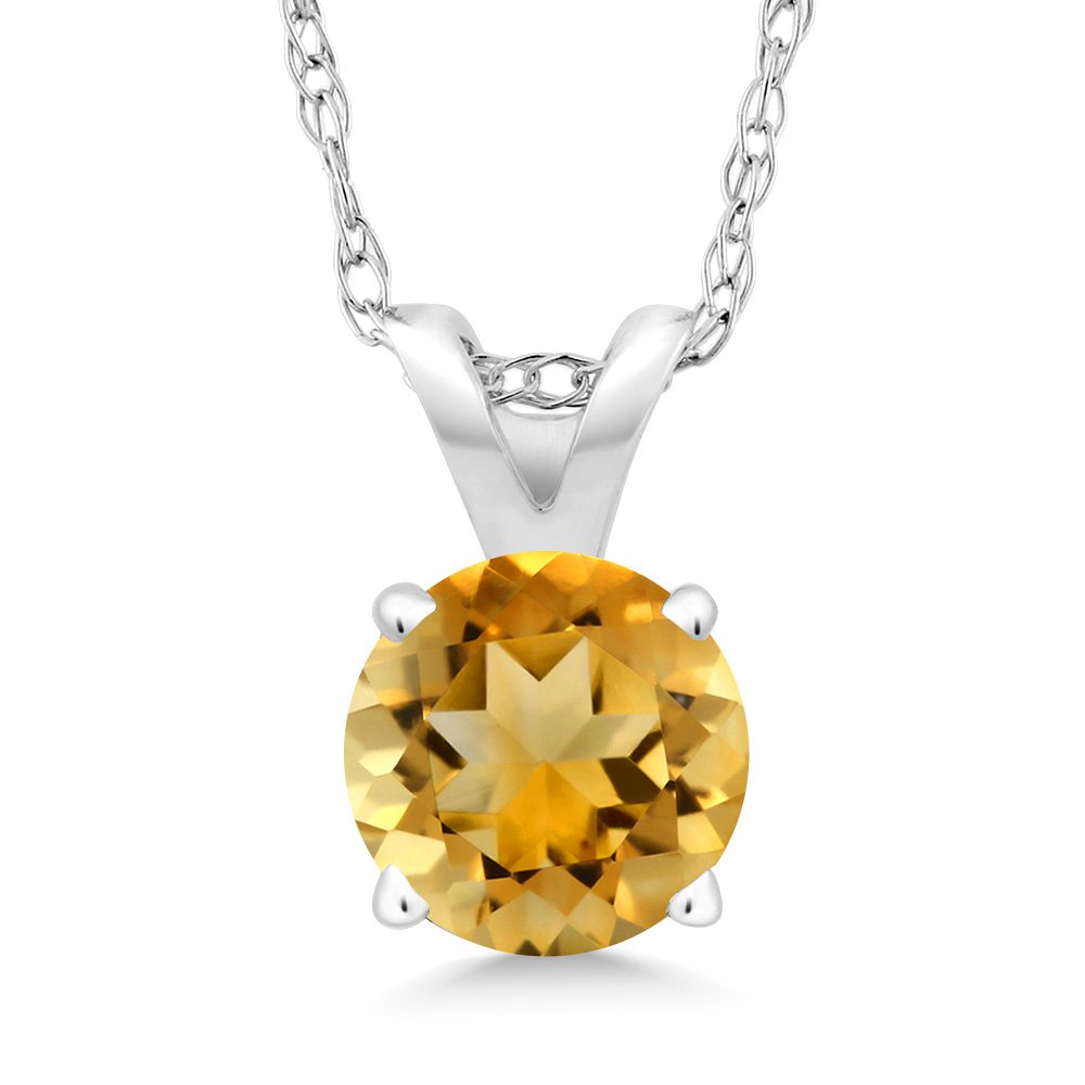 Gem Stone King 14K White Gold 5MM Round Birthstone Solitaire Pendant Necklace for Women - 18 Inch Gold Chain | Personalized Jewelry Gift for Mom, Wife, Daughter | Perfect for Birthdays, Anniversaries & Special Occasions
