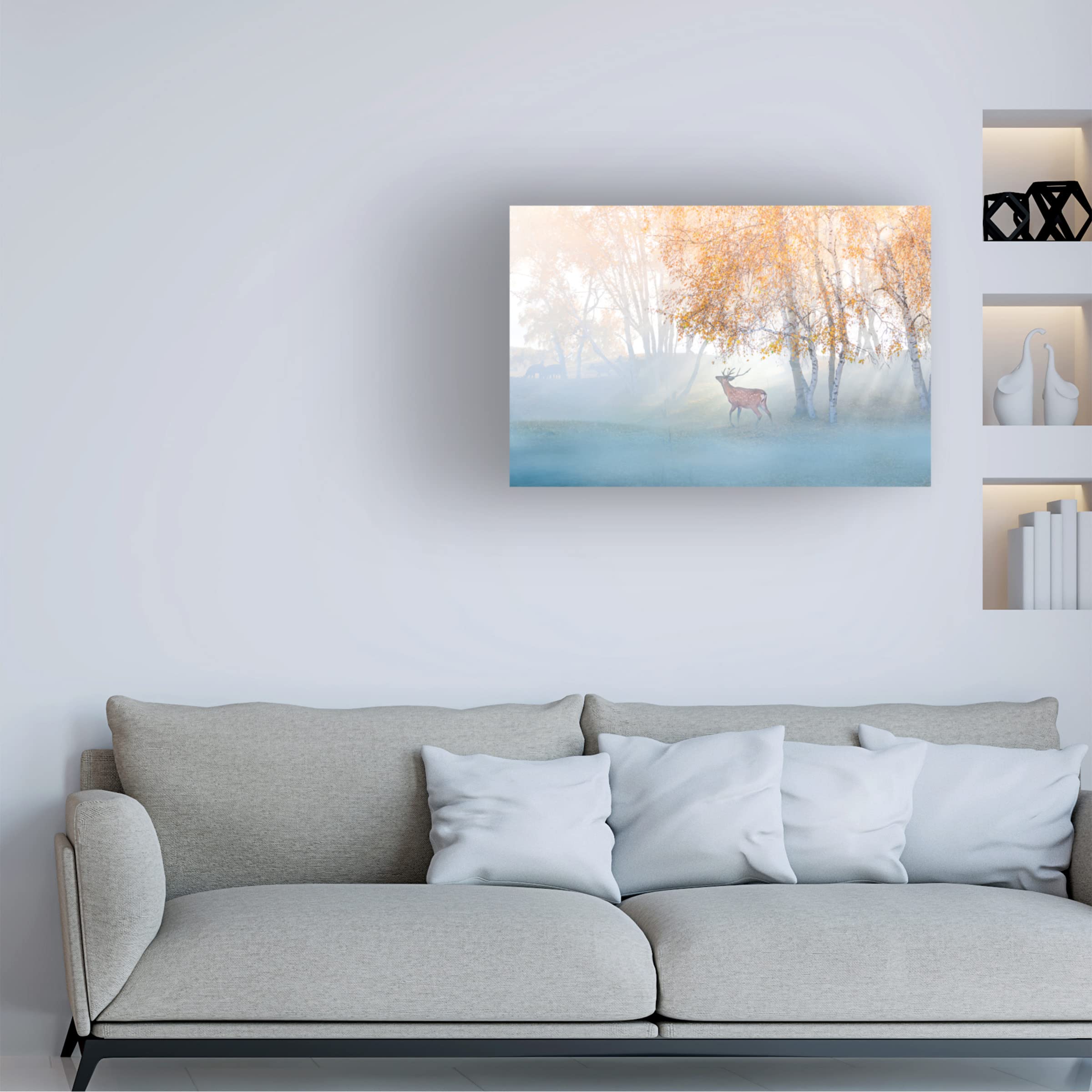 Trademark Fine Art 'Elk Lost In Mist' Canvas Wall Art by Simoon - Nature Wildlife Decor for Living Room, Bedroom & Office