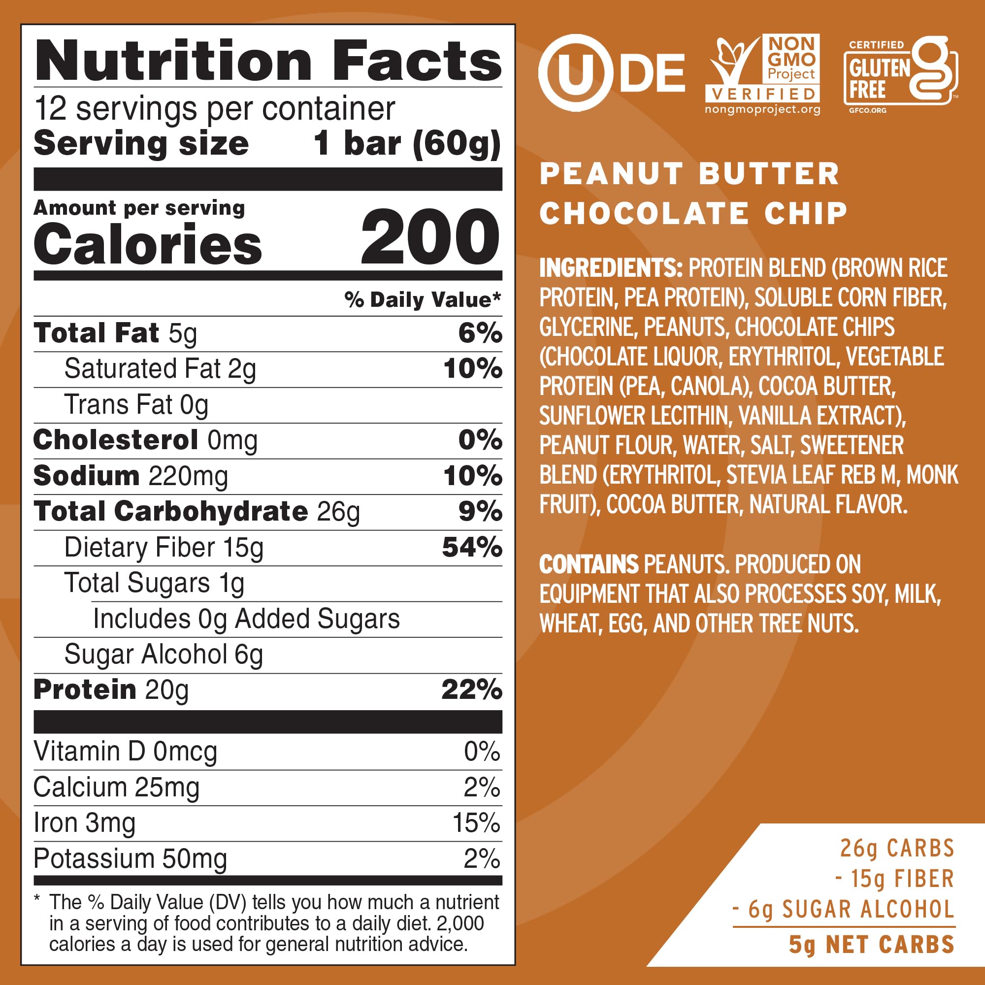 No Cow Protein Bars - Peanut Butter Chocolate, Vegan, Gluten-Free for Gym & Hiking