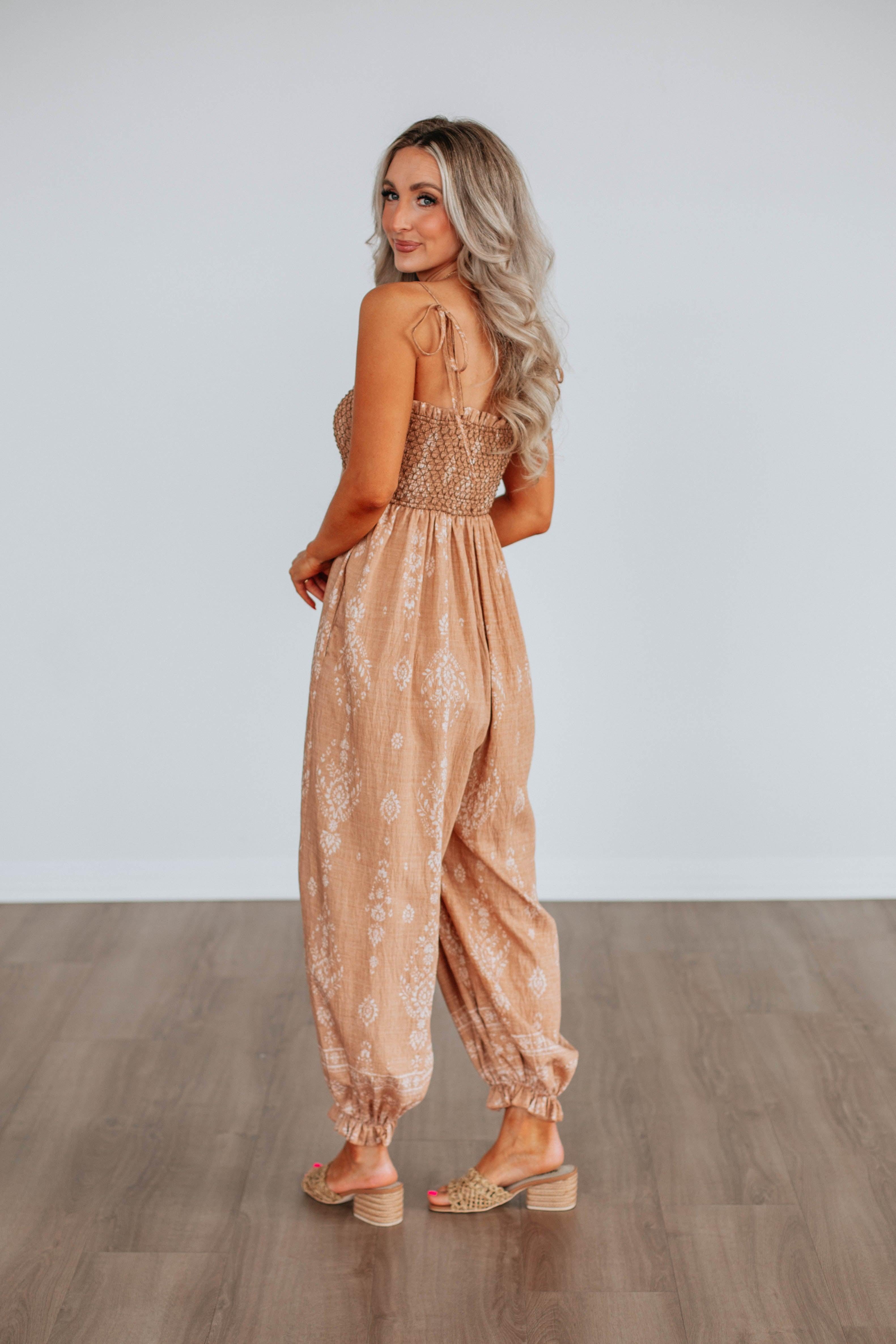 Azelia Women's Jumpsuit - Caramel Mix Color One Piece Romper | Casual Outfit for Summer, Beach, Vacation & Date Night
