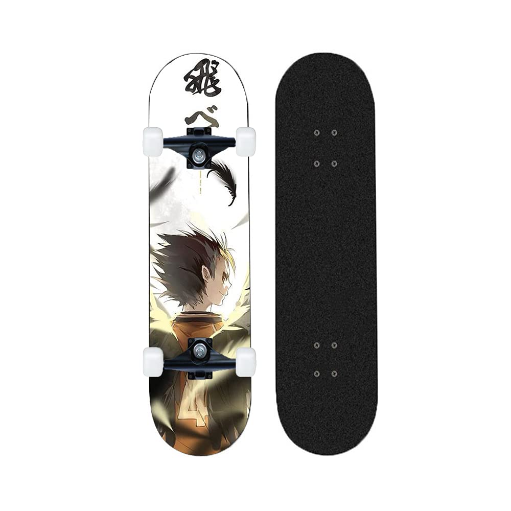 Chengnuo Complete Anime Haikyuu!! Skateboard - 7 Layer Concave Deck with 4 Wheels for Adults & Kids (23 Inch) - Perfect for Street Skating, Tricks & Commuting