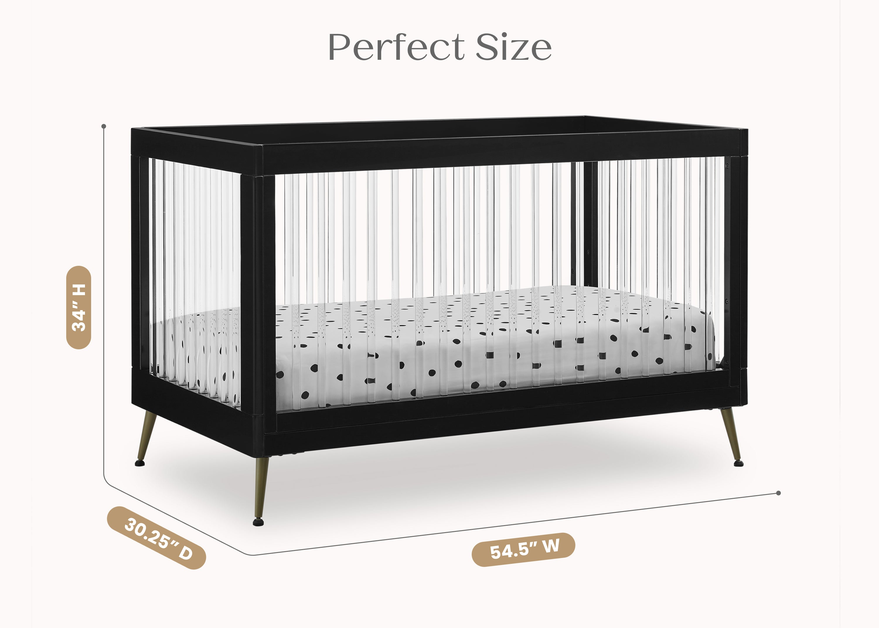 Sloane 4-in-1 Convertible Acrylic Baby Crib - Modern Nursery Furniture for Newborn to Toddler Bed | Perfect for Small Spaces & Stylish Nurseries