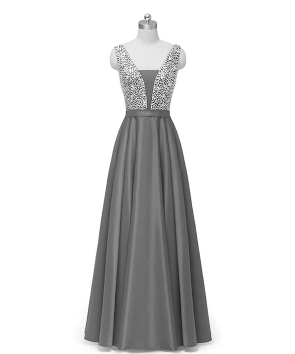 SOLOVEDRESS Women's Elegant Satin Beaded Formal Evening Dress - Long Prom Gown for Bridesmaid, Wedding Guest & Special Occasions