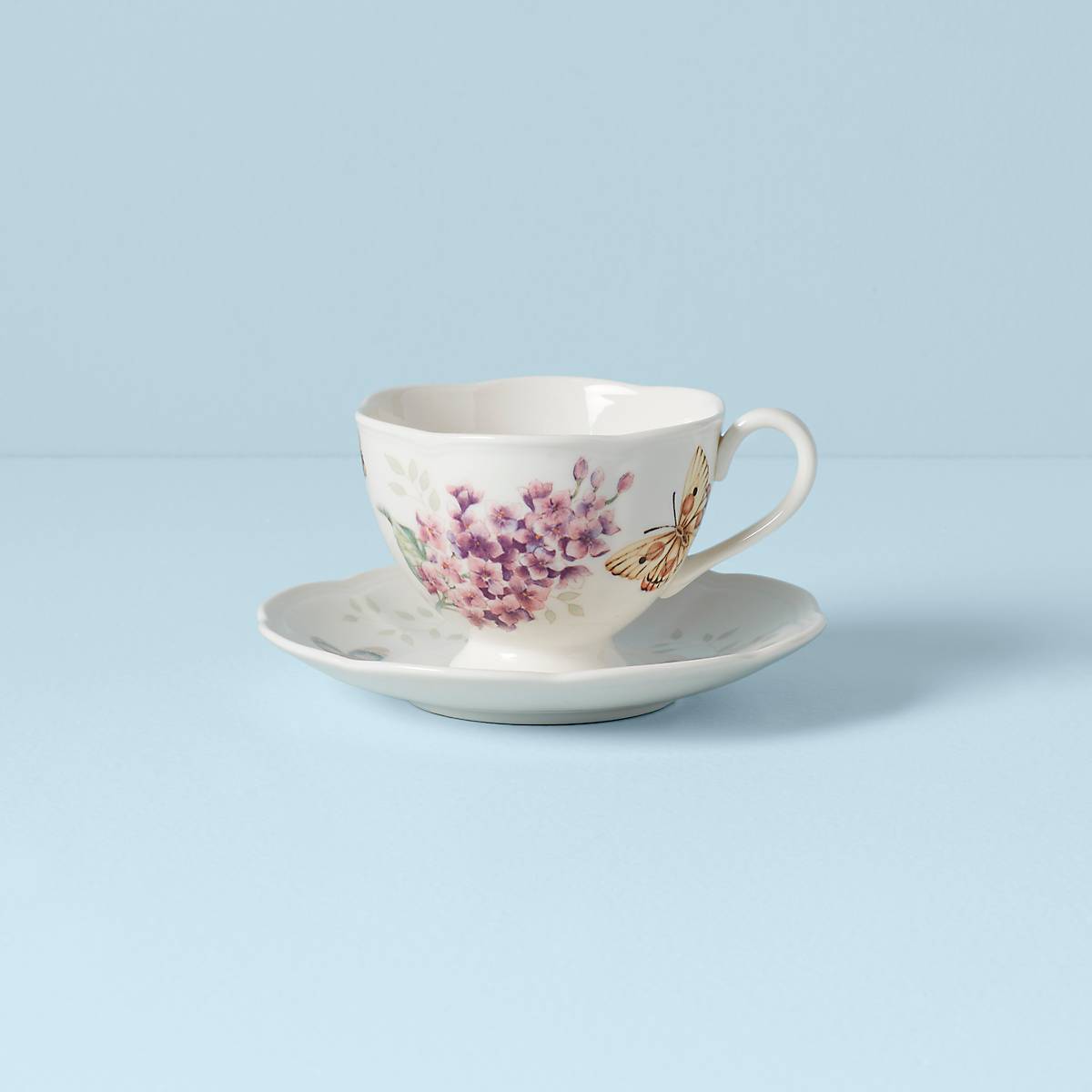 Butterfly Meadow Orange Sulphur Tea Cup and Saucer Set - Elegant Floral Porcelain Tea Set for Afternoon Tea, Home Decor, and Gift Giving