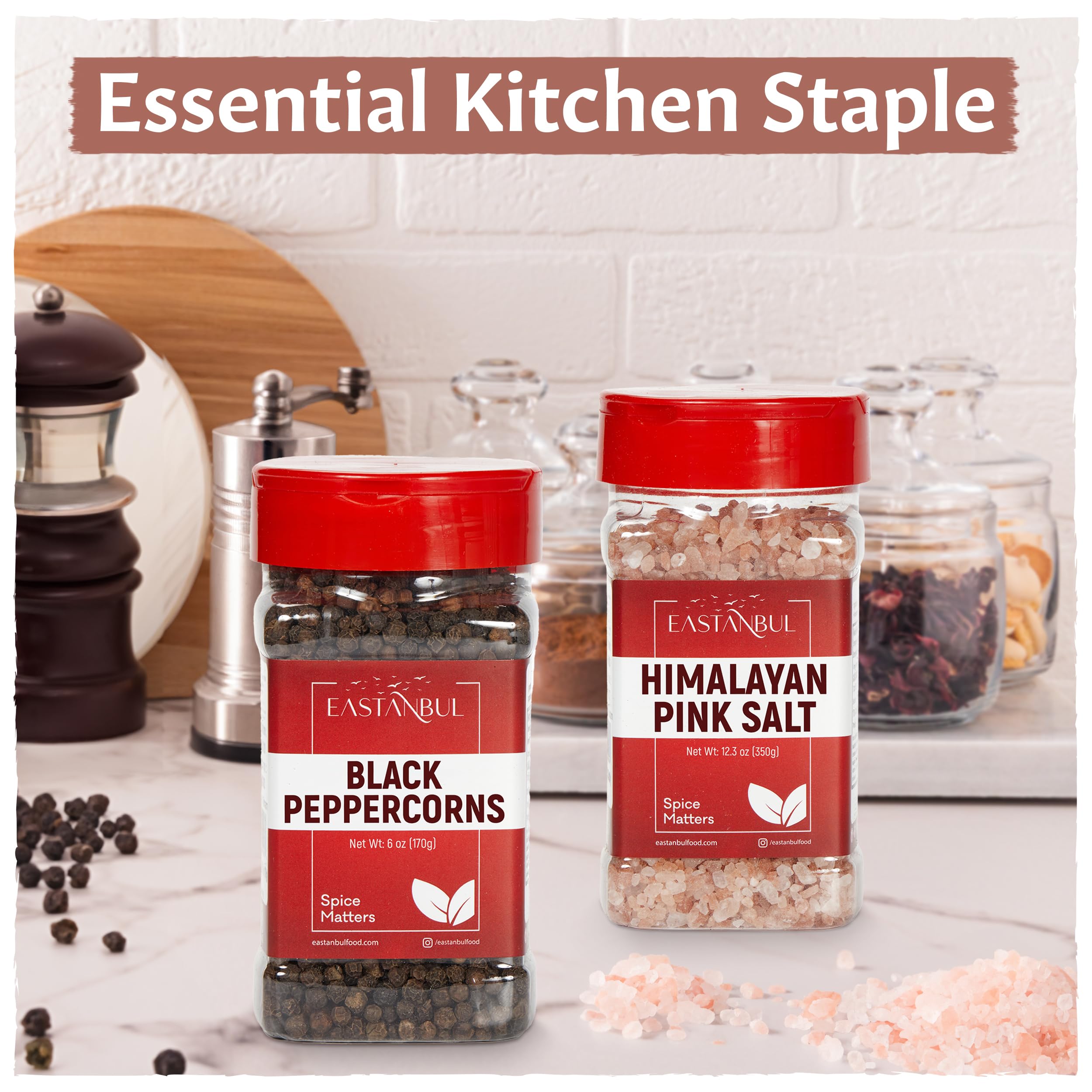 Premium Himalayan Pink Salt & Whole Peppercorns Refill Set - 12.3oz Pink Salt & 6oz Peppercorns for Grinders - Spice Buddies Series Gift Box - Perfect for Cooking, Seasoning & Gourmet Food Preparation