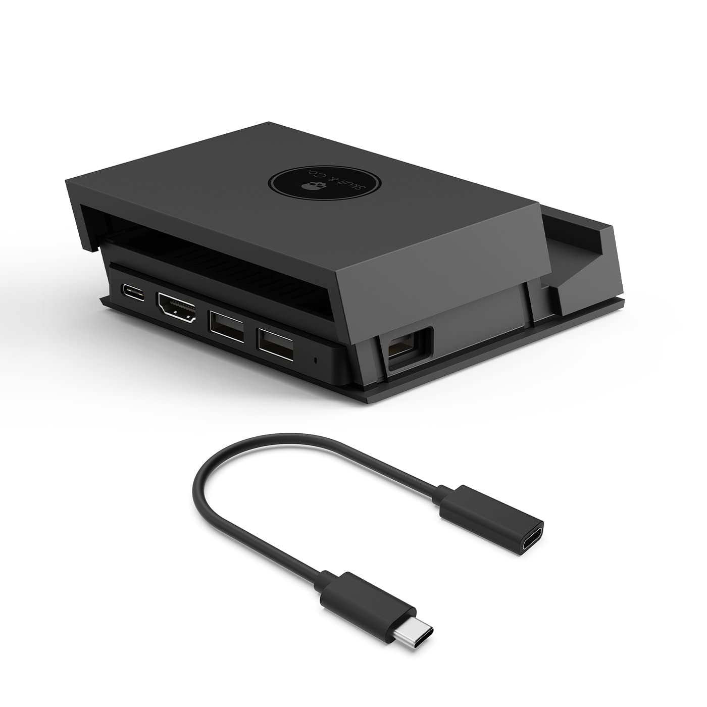 Skull & Co. Jumpgate Pro Portable Dock with Detachable USB Hub & HDMI Adapter for Nintendo Switch, Smartphone, MacBook - Black | Includes Extension Cable | Perfect for Gaming, Work & Travel