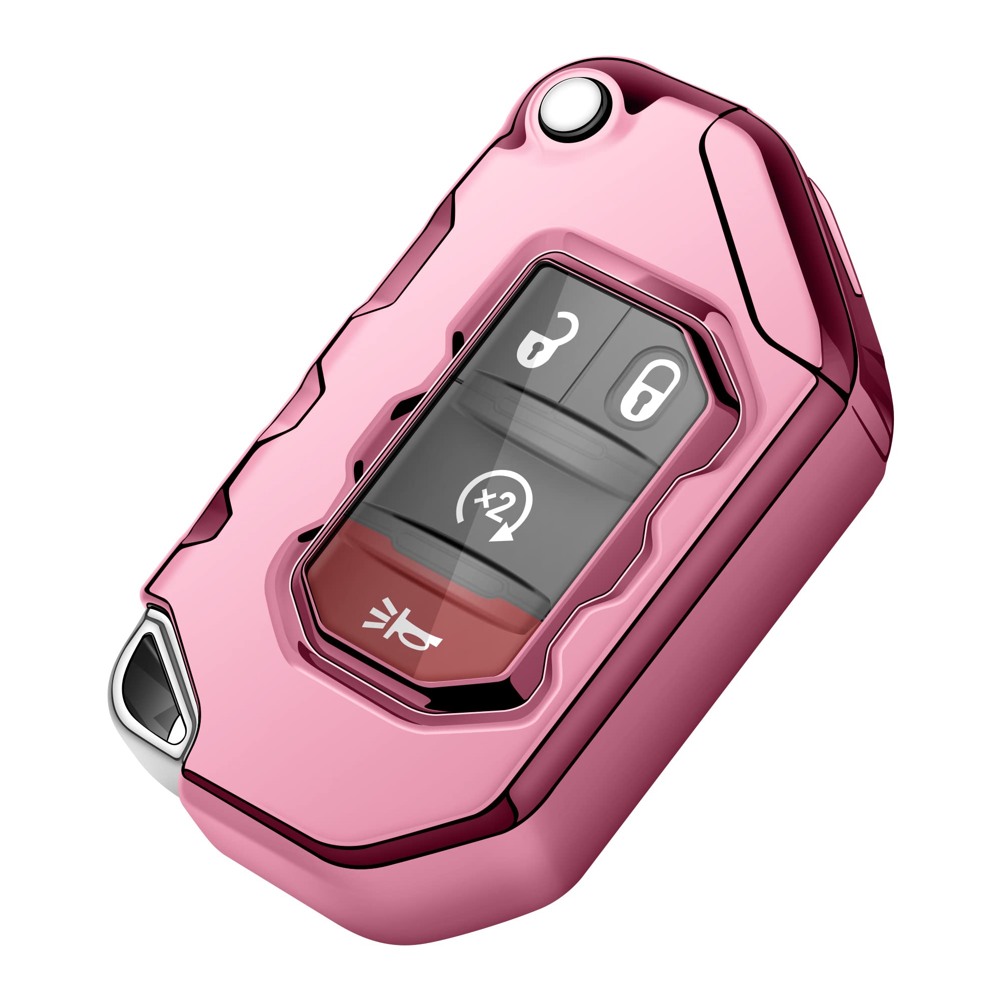 Premium Soft Full Protection Key Fob Cover for Jeep Wrangler JL/JLU & Gladiator JT (2018-2023) - Compatible with Sahara, Rubicon Models - Durable Key Shell Case (Pink) - Perfect for Off-Road Adventures & Daily Protection