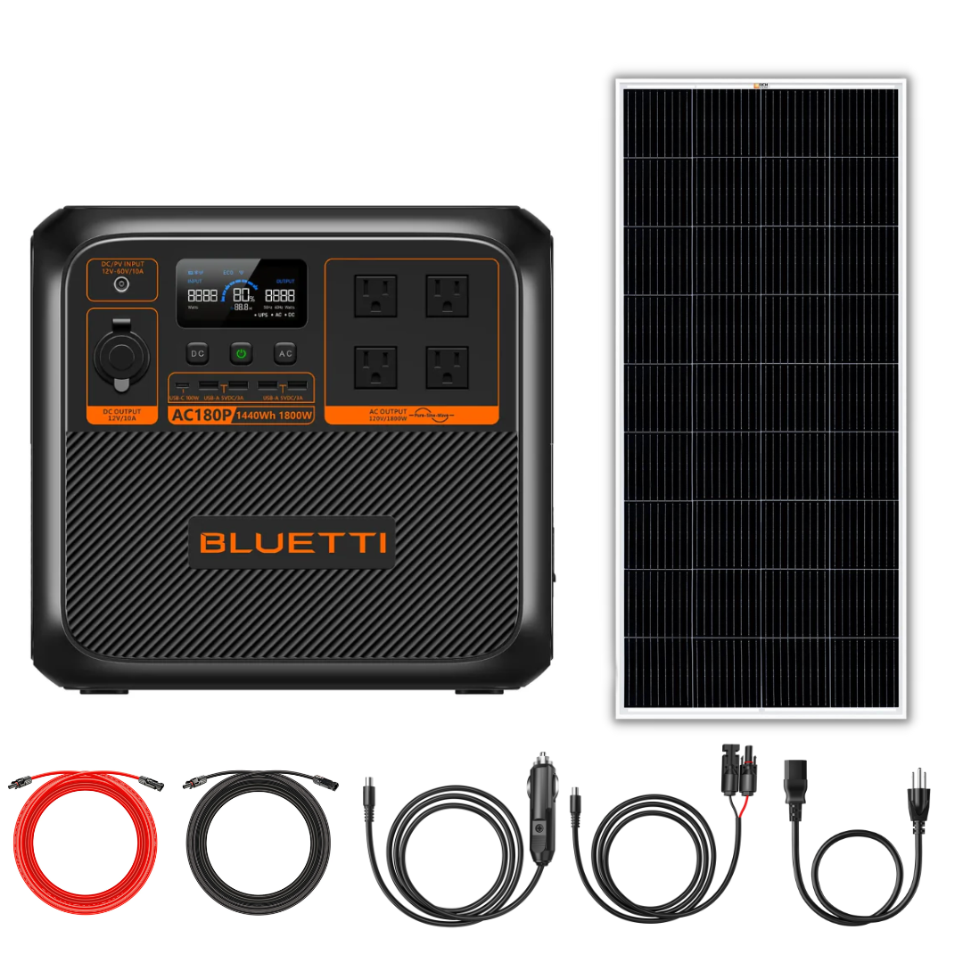 BLUETTI AC180P 1440Wh 1800W Portable Power Station with Solar Panel Bundle - Solar Generator for Camping, RV, Home Backup & Emergency Power Supply