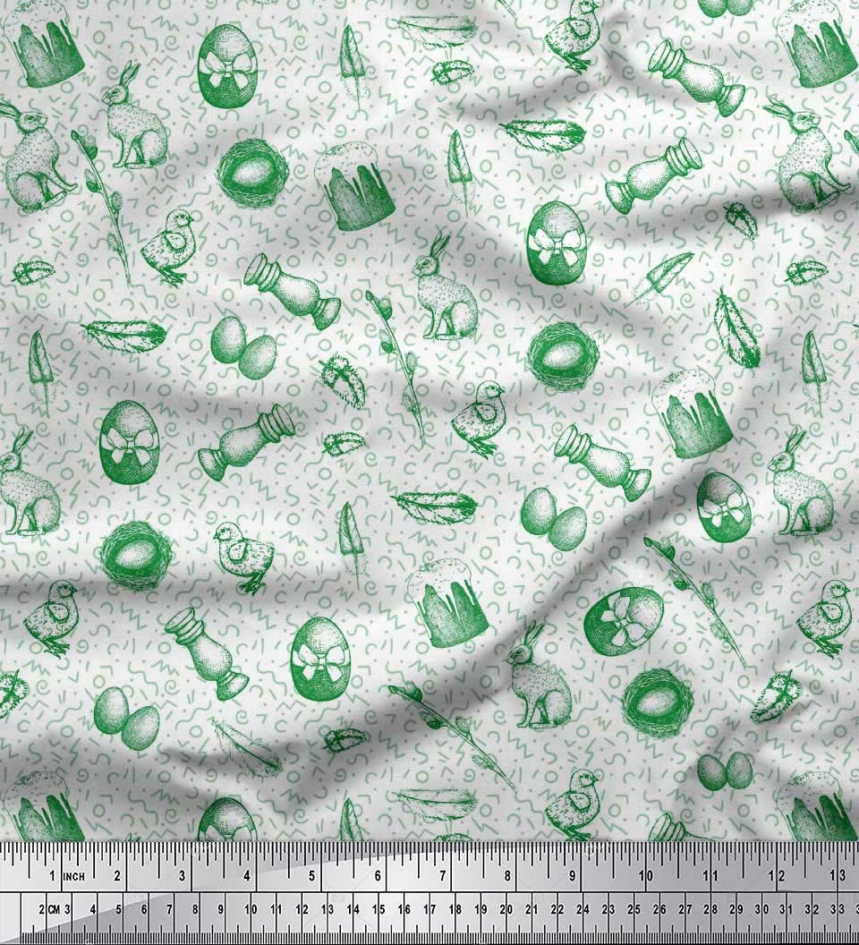 Soimoi Georgette Viscose Fabric - 42 Inch Wide Animal Print Fabric with Chick, Egg & Rabbit Design for DIY Dresses, Scarves & Home Decor Projects