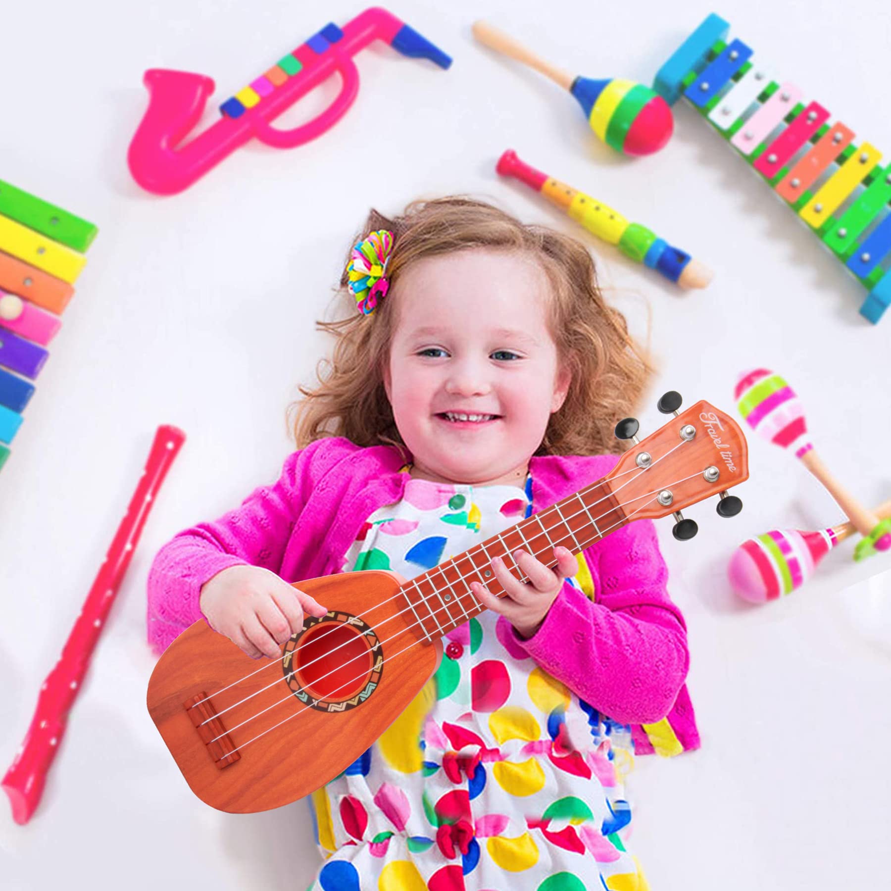 YOLOPARK 17 Inch Kids Toy Guitar for Girls & Boys - Mini Toddler Ukulele with 4 Strings, Musical Instrument Gift for 3-7 Year Olds - Educational Beginner Guitar for Children | Perfect for Birthday Gifts, Music Lessons & Pretend Play