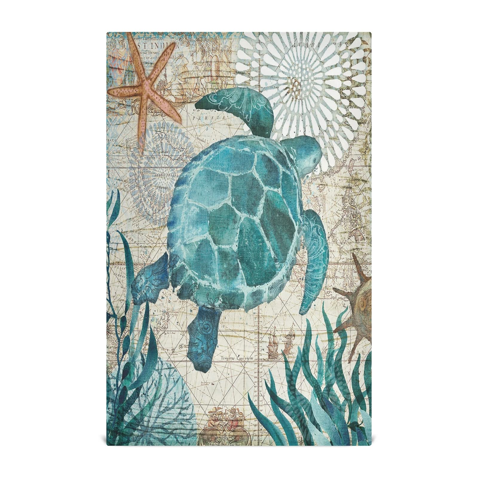 Sea Turtle Dish Towel Set of 4 - 18x28 Inch Super Absorbent Kitchen Hand Towels, Lint-Free Cleaning Cloths for Tea Bar - Nautical Theme with Anchor Design - Perfect for Kitchen, Bathroom & Beach House Decor