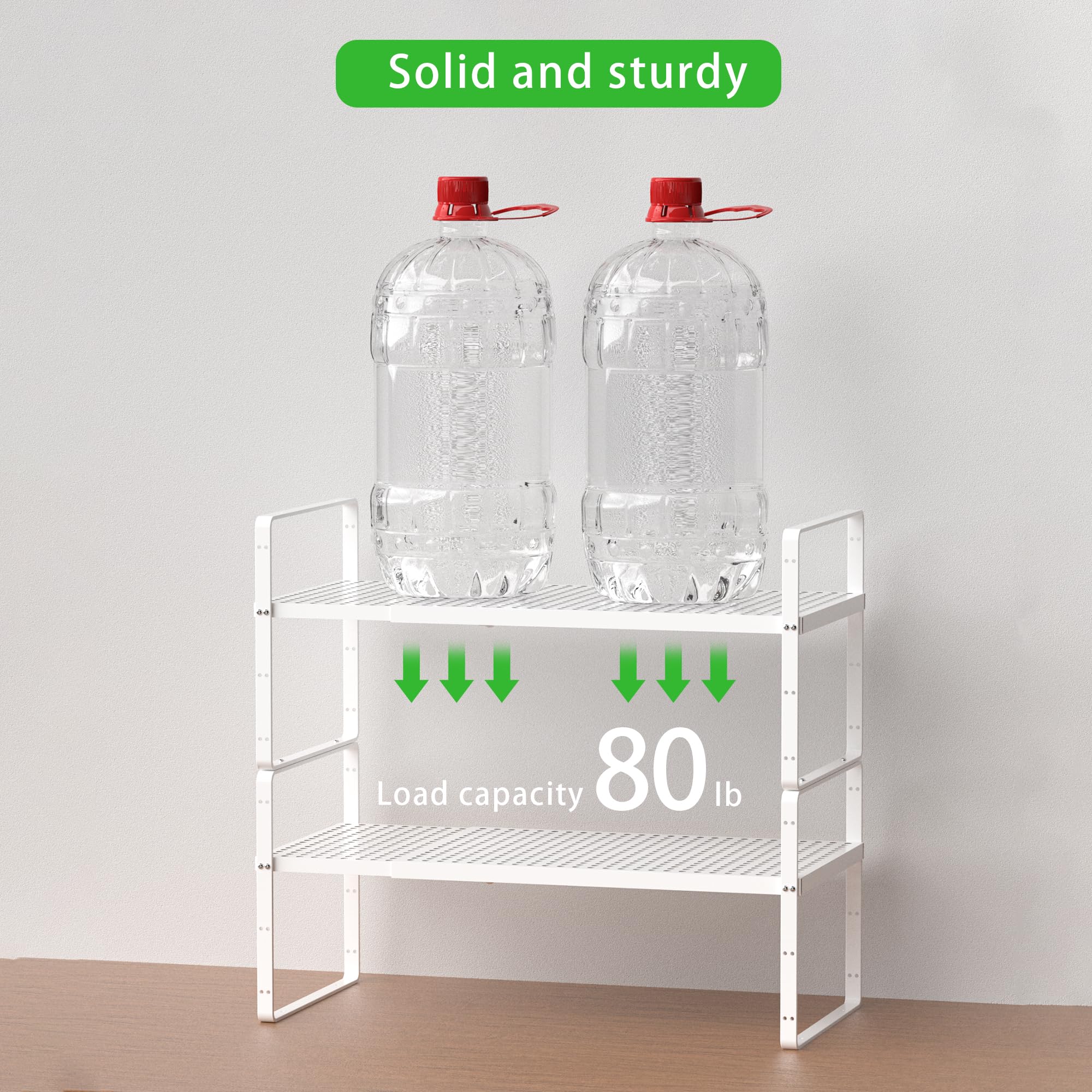 Expandable Cabinet Organizer Shelf - Stackable Storage Rack for Kitchen, Bathroom, Pantry & Office - Heavy Duty Non-Slip White Large Shelf (1 Pack) - Perfect for Spice Organization, Coffee Station & Countertop Storage