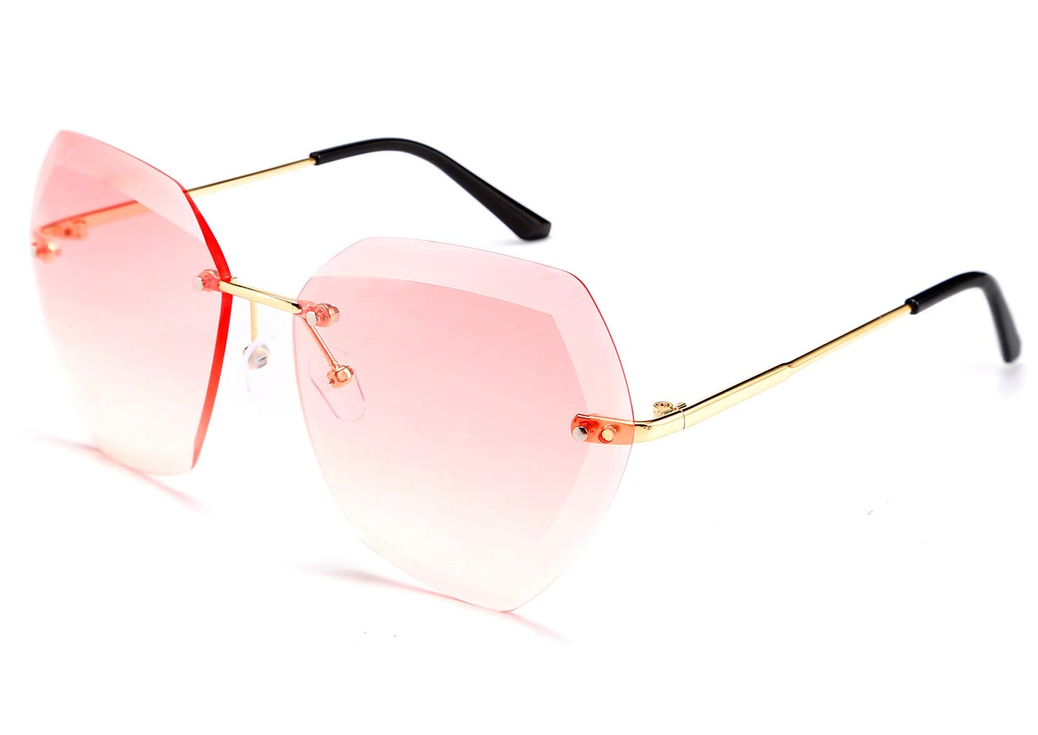 FEISEDY Women's Oversized Rimless Sunglasses with Diamond-Cut Lenses - UV Protection Fashion Shades for Driving, Beach & Outdoor Activities B2569