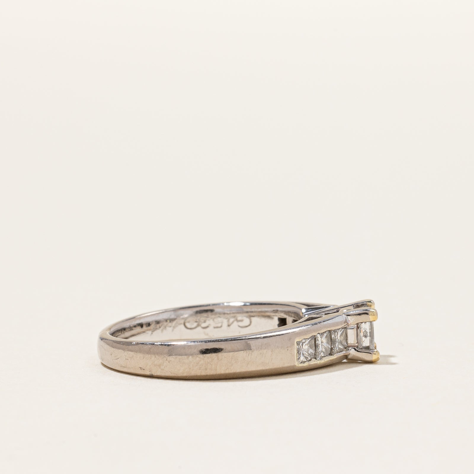 Solitaire Princess Canadian Diamond 18k White Gold Channel Set Ring | 0.40ct Center Stone, 0.37ctw Total | Size 5.25 | Perfect for Engagement, Anniversary & Special Occasions