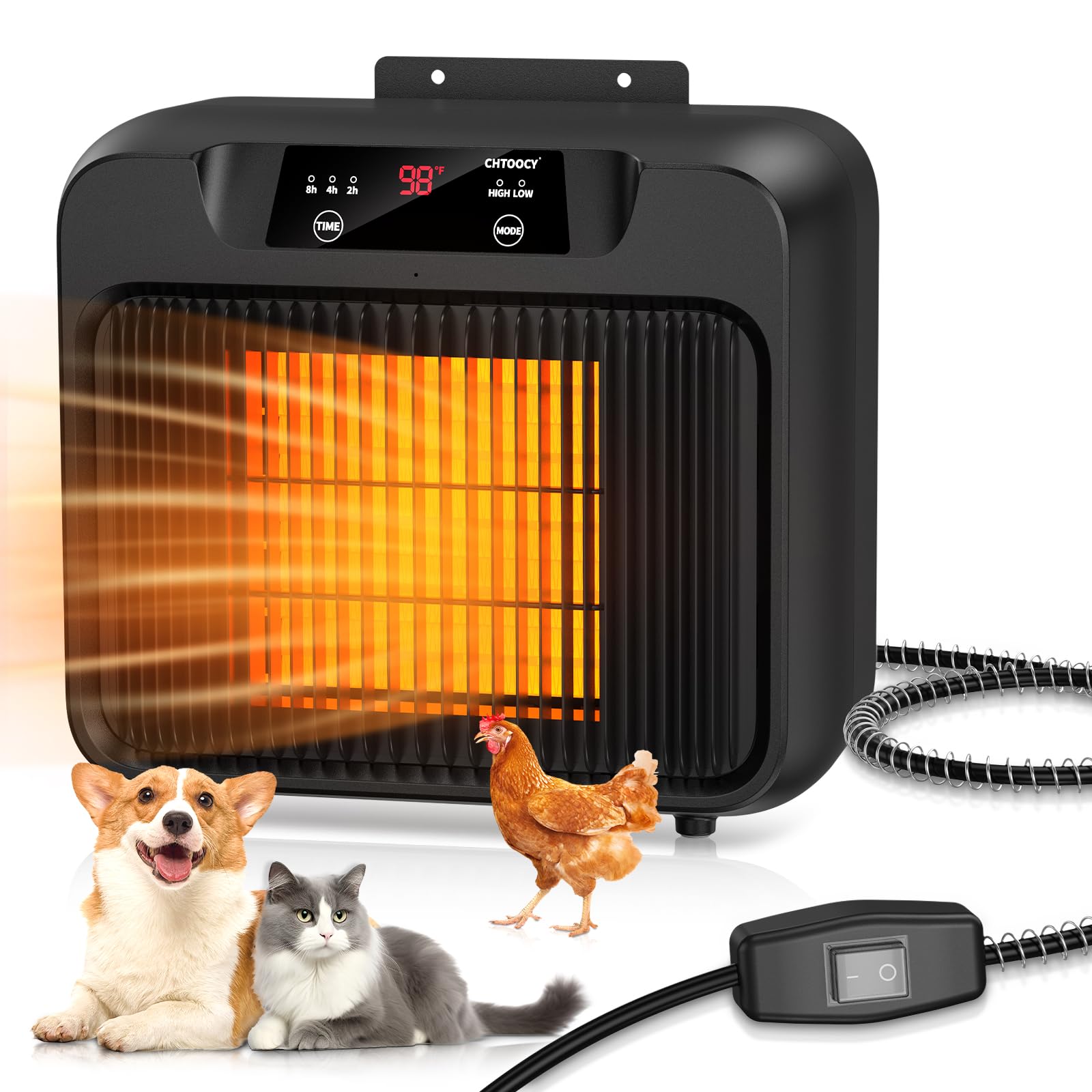 600W Dog House Heater with Timer (2/4/8 Hours) - Outdoor Pet Heater for Winter, Electric Kennel Heater for Dogs, Cats, Livestock & Chicken Coops - 2 Modes (300W/600W) - Perfect for Cold Weather Pet Shelter & Farm Animal Warmth