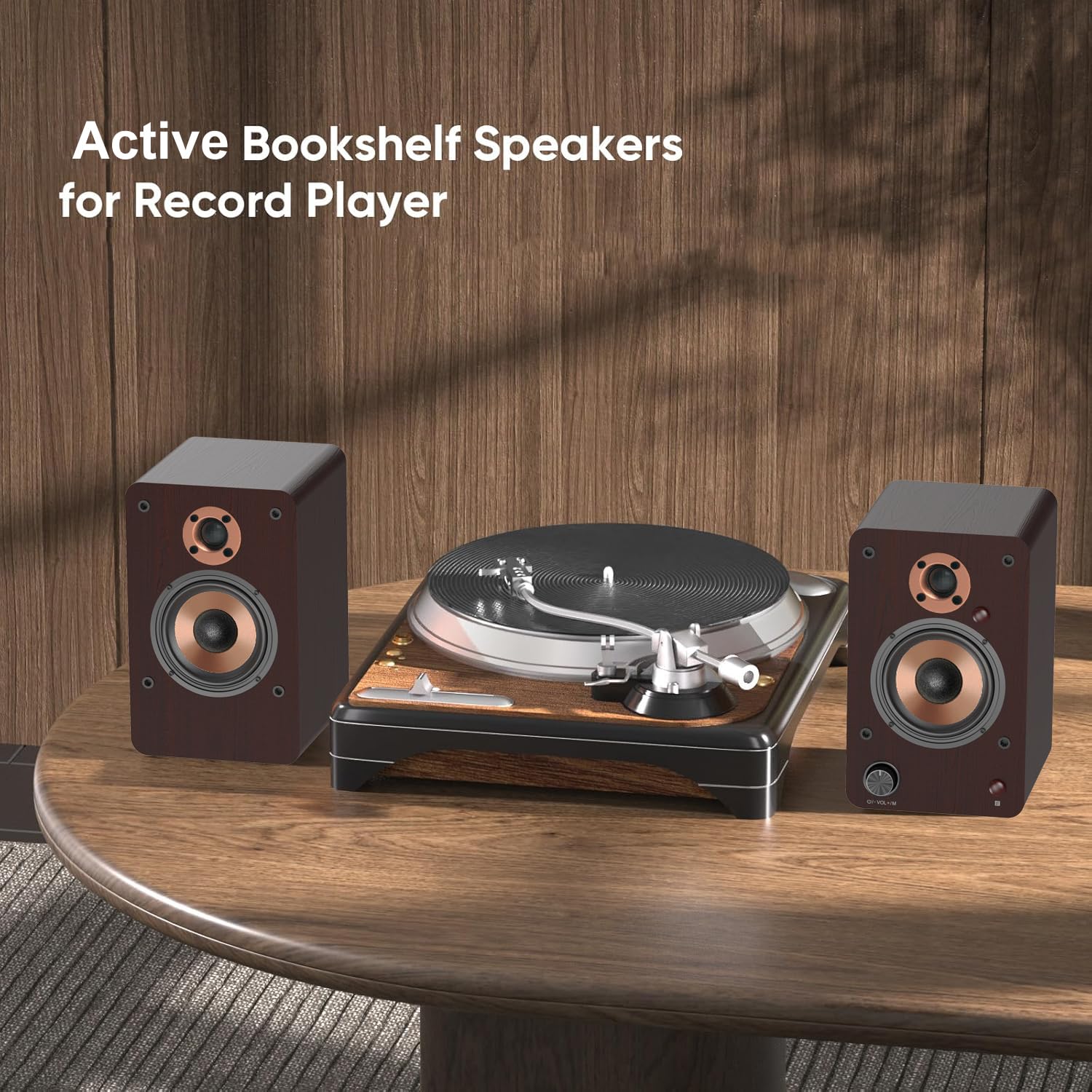 LONPOO 100W Bluetooth Bookshelf Speakers with 4'' Aluminum Woofer - Wireless Audio System for Home Theater, Gaming & Music | Supports RCA, Optical, Coaxial, USB, AUX Input for TV, PC, Turntable (LP-42M, Brown) - Perfect for Living Room, Bedroom & Office Entertainment
