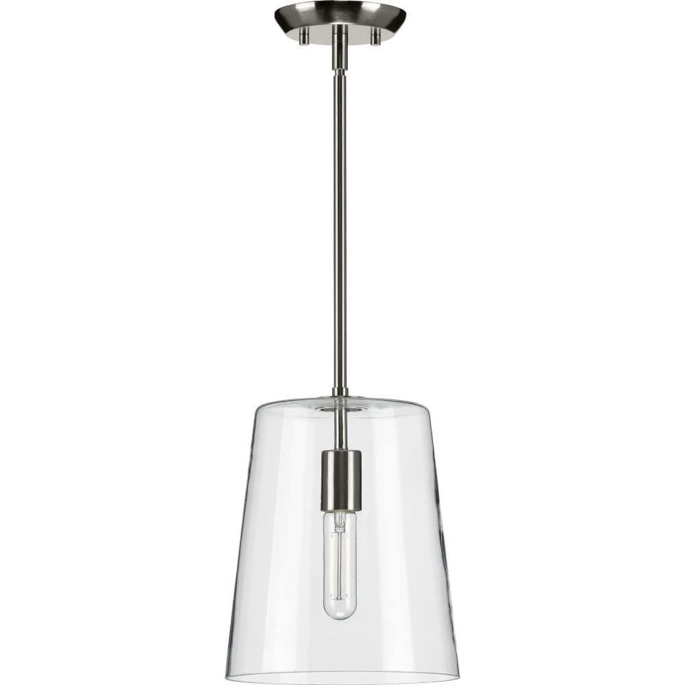 Clarion Collection 1-Light Clear Glass Coastal Pendant Light in Satin Brass - Perfect for Kitchen Island, Dining Room, and Entryway Lighting