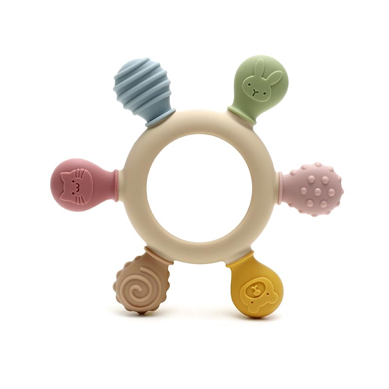 Rainbow Ring Teether - 100% Food-Grade Silicone Baby Teething Toy for Infants 3+ Months | Choking-Proof Design | Safe for Boys & Girls | Perfect for Soothing Sore Gums at Home or On-the-Go