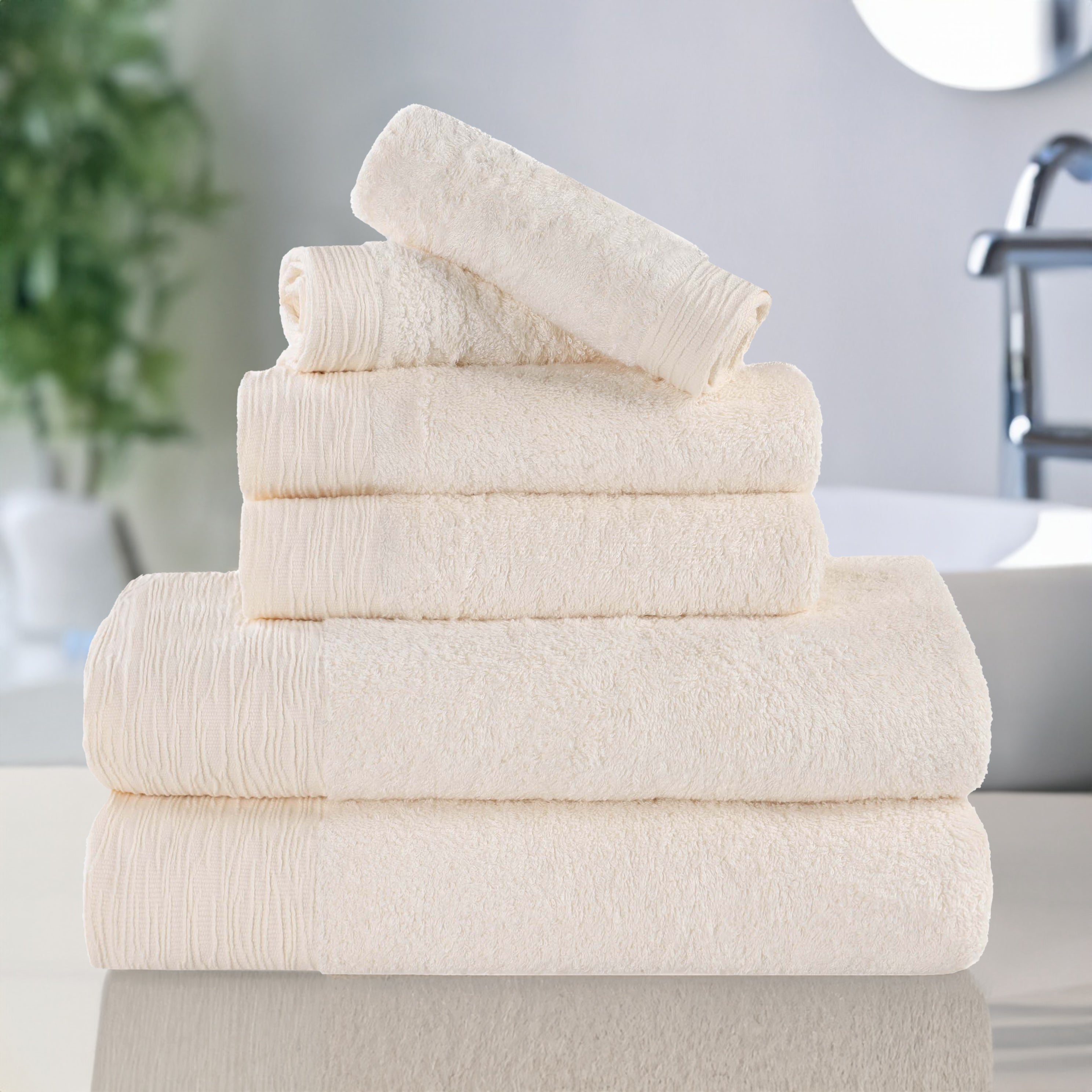 Premium 6-Piece Bamboo Rayon Towel Set - Ultra Soft, Eco-Friendly & Absorbent - Perfect for Bath, Spa, Beach & Luxury Home Use