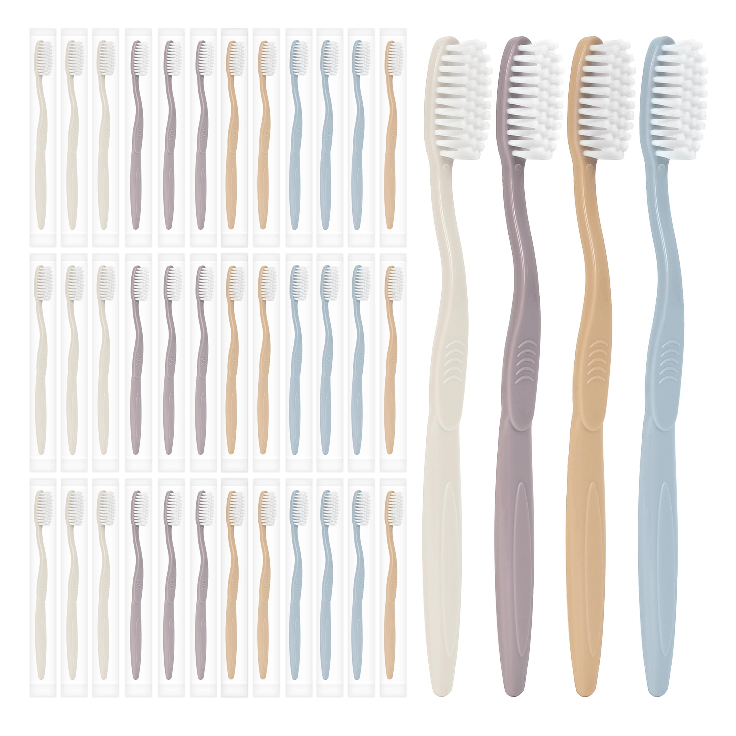 40-Pack Individually Wrapped Soft Bristle Toothbrushes with Tongue Scraper | Bulk Disposable Toothbrush Set for Adults & Travel | Multi-Colored Oral Care Kit for Hotels, Dental Offices, Camping & Emergency Kits