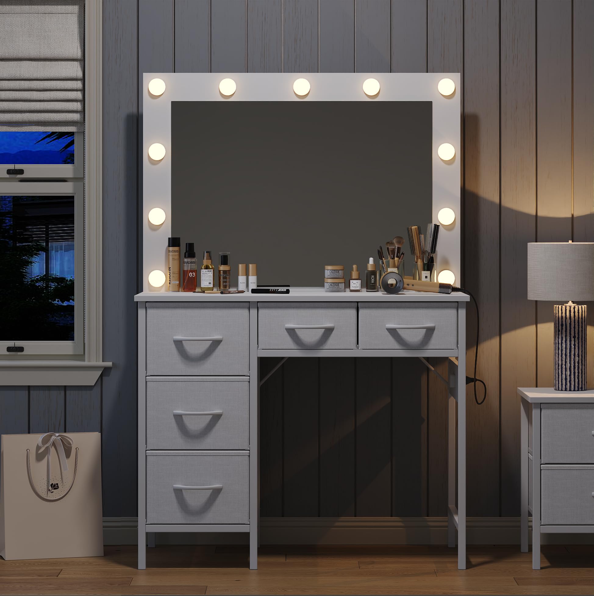 Vanity Desk with LED Mirror & Charging Station - 5 Drawers, 3 Lighting Modes for Bedroom Makeup