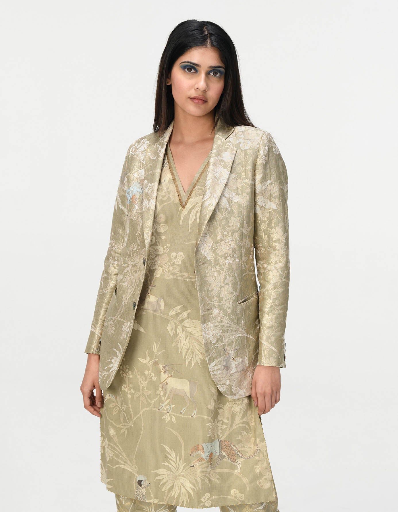 Elegant Rana Blazer in Silk Brocade - Oyster Grey | Women's Formal Wear for Office, Parties & Special Occasions