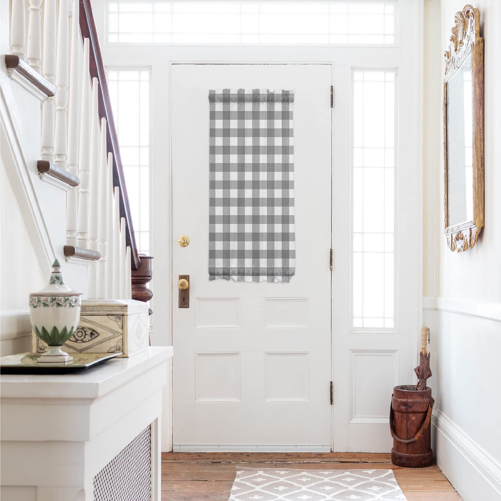 Farmhouse Buffalo Grey White Abstract Geometric Plaid Door Curtains - 25