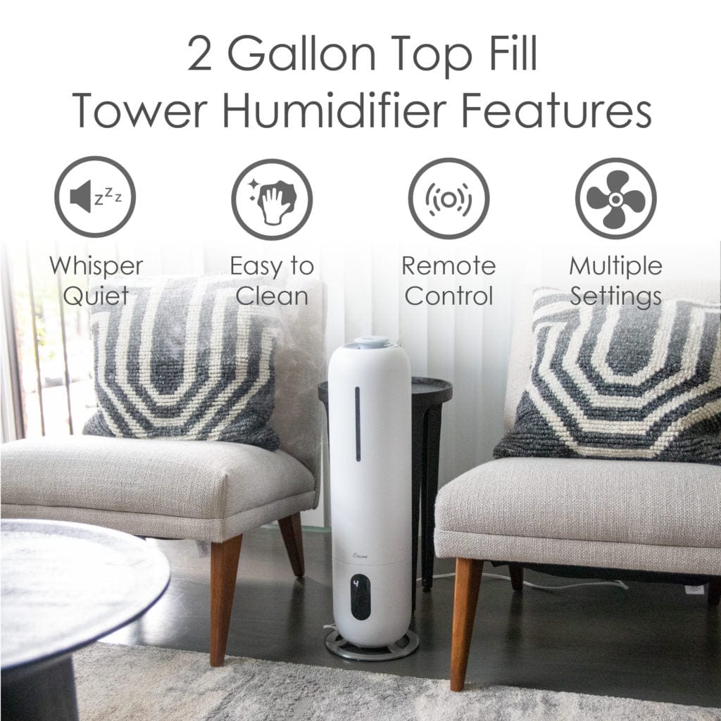2 Gallon Tower Humidifier with UV Light - Quiet Ultrasonic Cool Mist for Large Rooms, Bedroom & Office - BPA-Free Air Moisturizer for Dry Skin, Allergies & Better Sleep