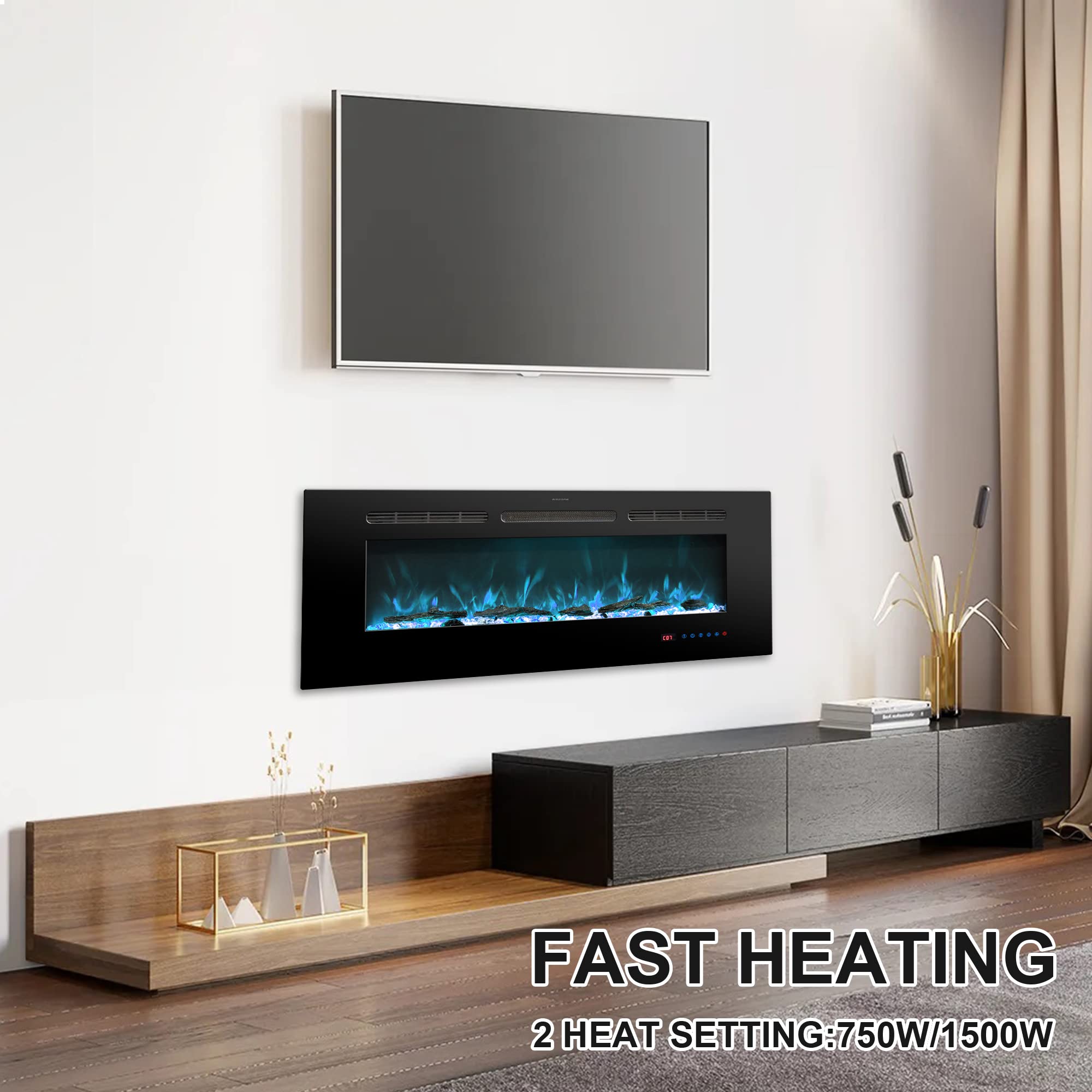 Rodalflame 30 Inch Electric Fireplace Insert - Recessed & Wall Mounted Indoor Heater with Remote, 13 Color Flame Effects (Log & Crystal), 9H Timer, 750W/1500W - Perfect for Living Rooms, Bedrooms & Home Offices