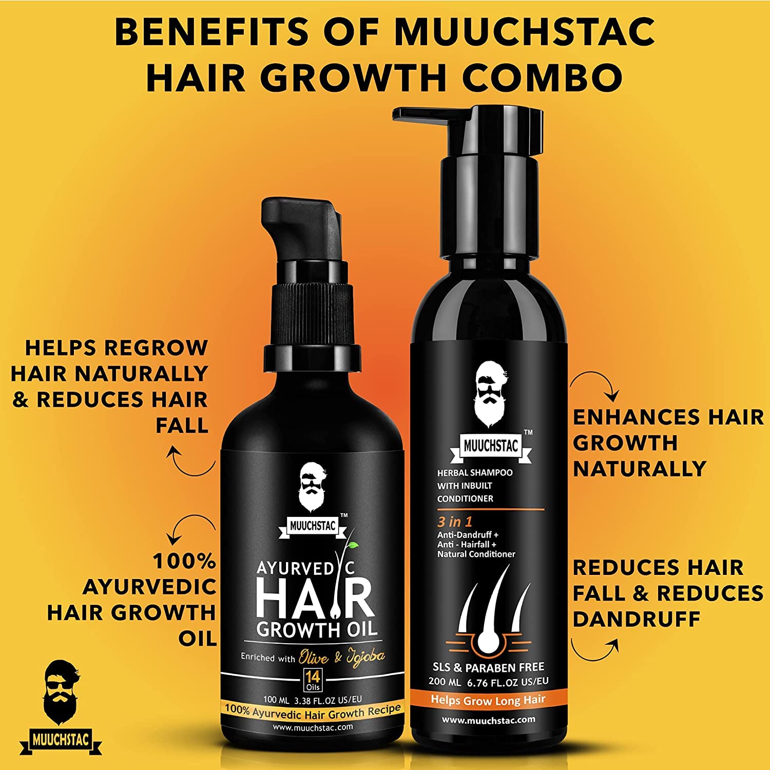Best Ayurvedic Hair Growth Oil & Herbal Shampoo Set - 100ml Oil + 200ml Shampoo with Conditioner | DHT Blocker for Hair Loss Prevention & Faster Growth | Natural Treatment for Thinning Hair - Perfect for Daily Hair Care Routine & Scalp Nourishment