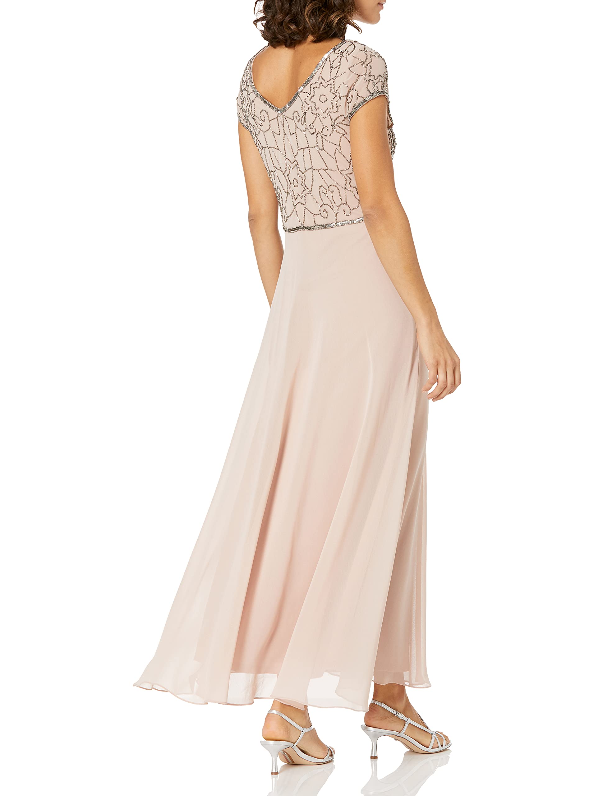 J Kara Women's Petite Cap Sleeve V-Neck Beaded Party Dress - Elegant Cocktail Attire for Weddings, Evening Events & Special Occasions