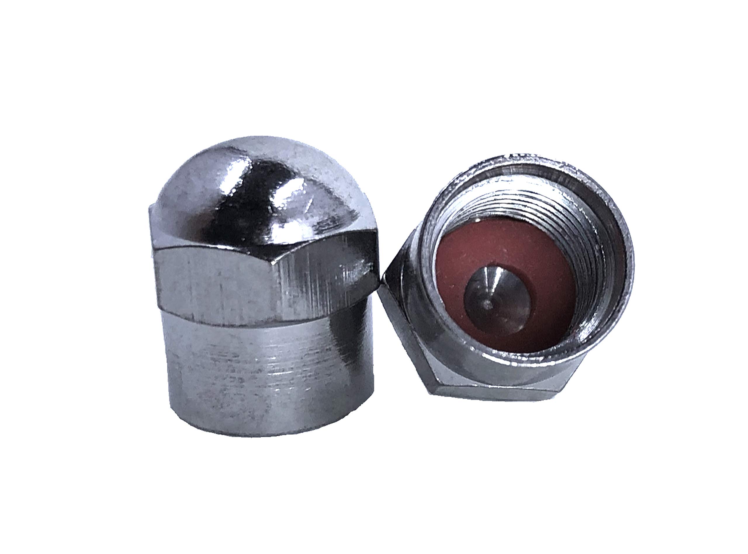 KEX Set of 4 Chrome Hex Dome Metal Valve Caps for Cars, Bicycles & Trucks - Air Tight Inner Seals - Durable Tire Accessories for Road Trips, Commuting & Off-Road Adventures