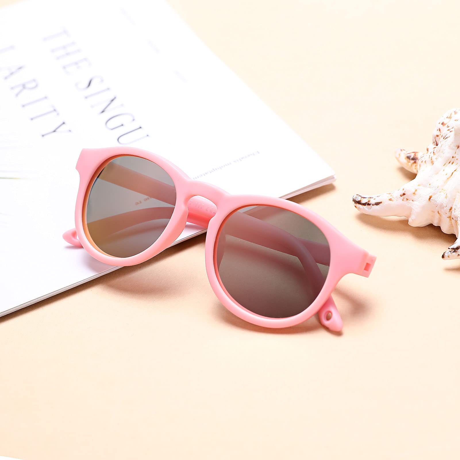 COASION Baby Sunglasses for 0-2 Years - UV400 Polarized & Flexible Round Infant Shades with Adjustable Strap - Perfect for Outdoor Play, Beach & Car Rides